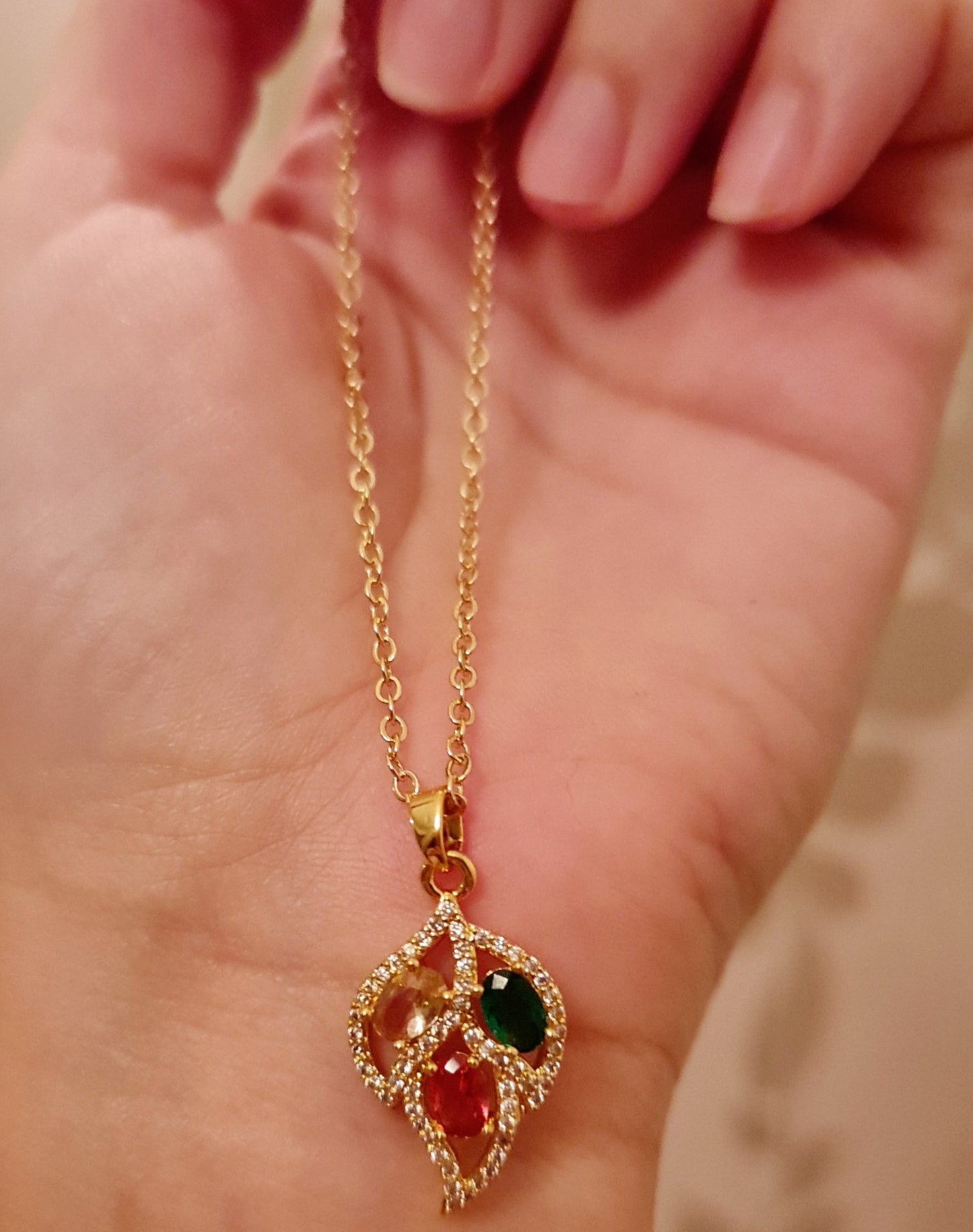 Gold Plated Zircon Pendant With Golden Chains