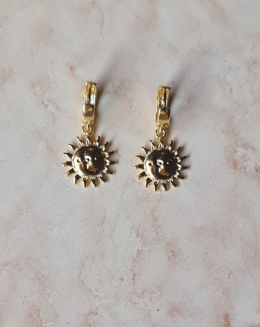 Gold Plated Sun & Moon Earrings