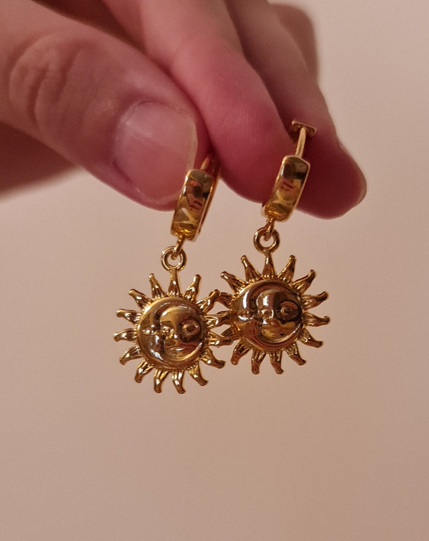 Gold Plated Sun & Moon Earrings