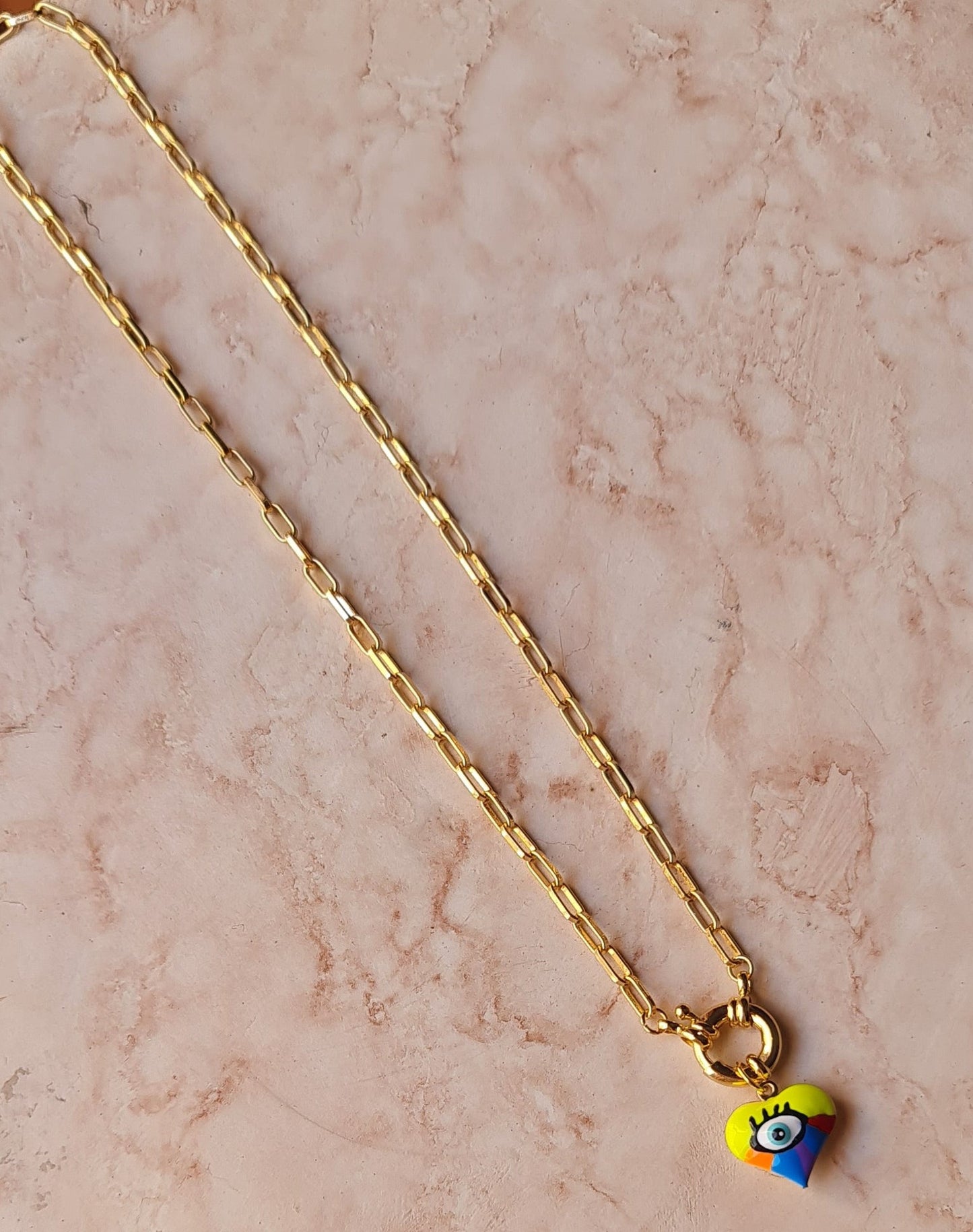 Golden Chains With Sailor Lock & Colorful Eyes Necklace