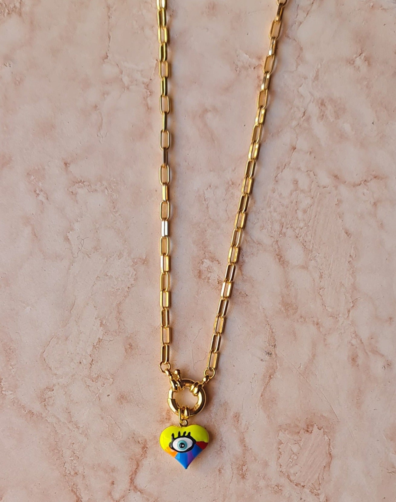 Golden Chains With Sailor Lock & Colorful Eyes Necklace