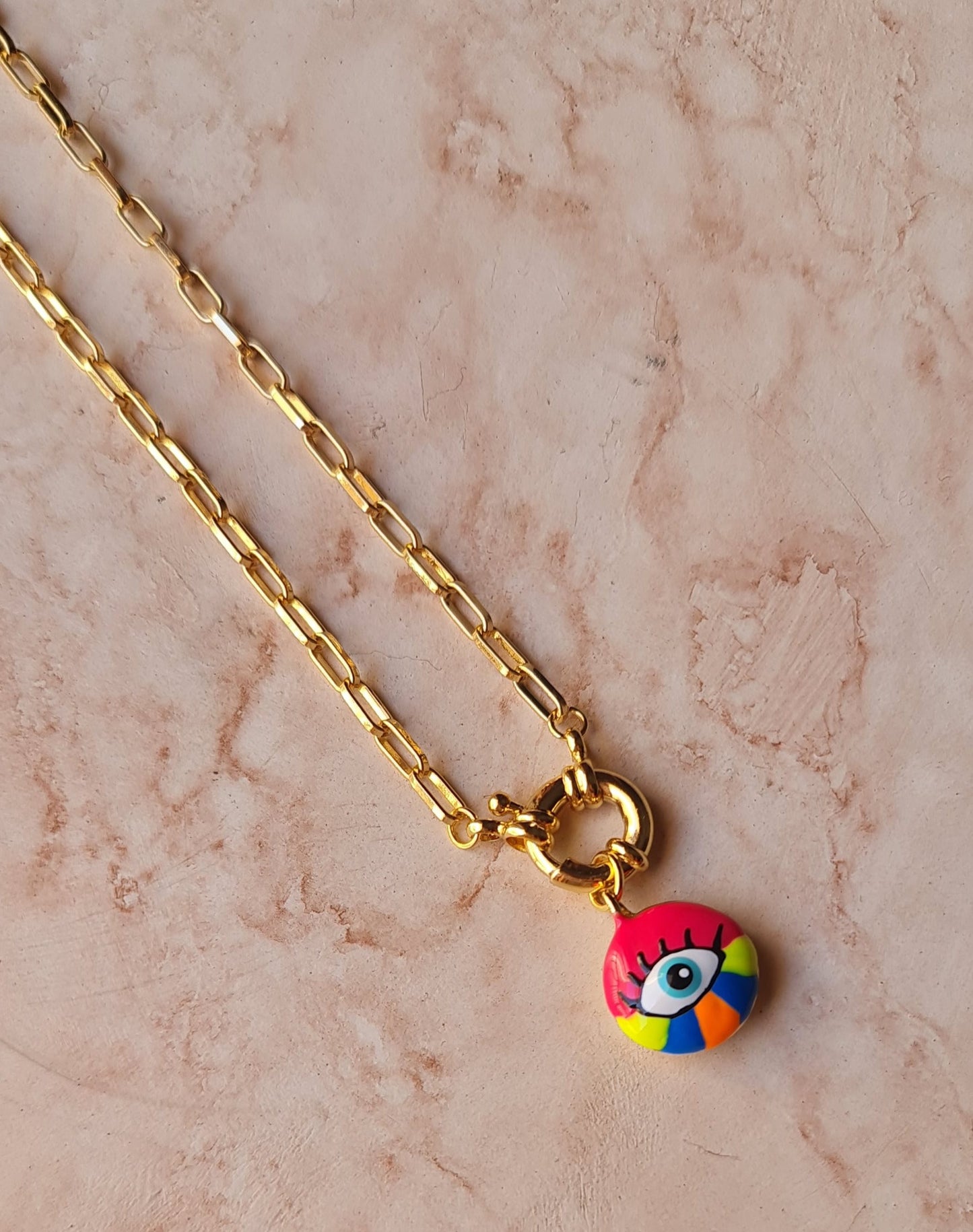 Golden Chains With Sailor Lock & Colorful Eyes Necklace