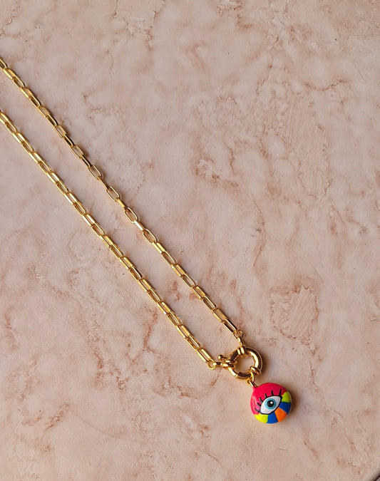 Golden Chains With Sailor Lock & Colorful Eyes Necklace