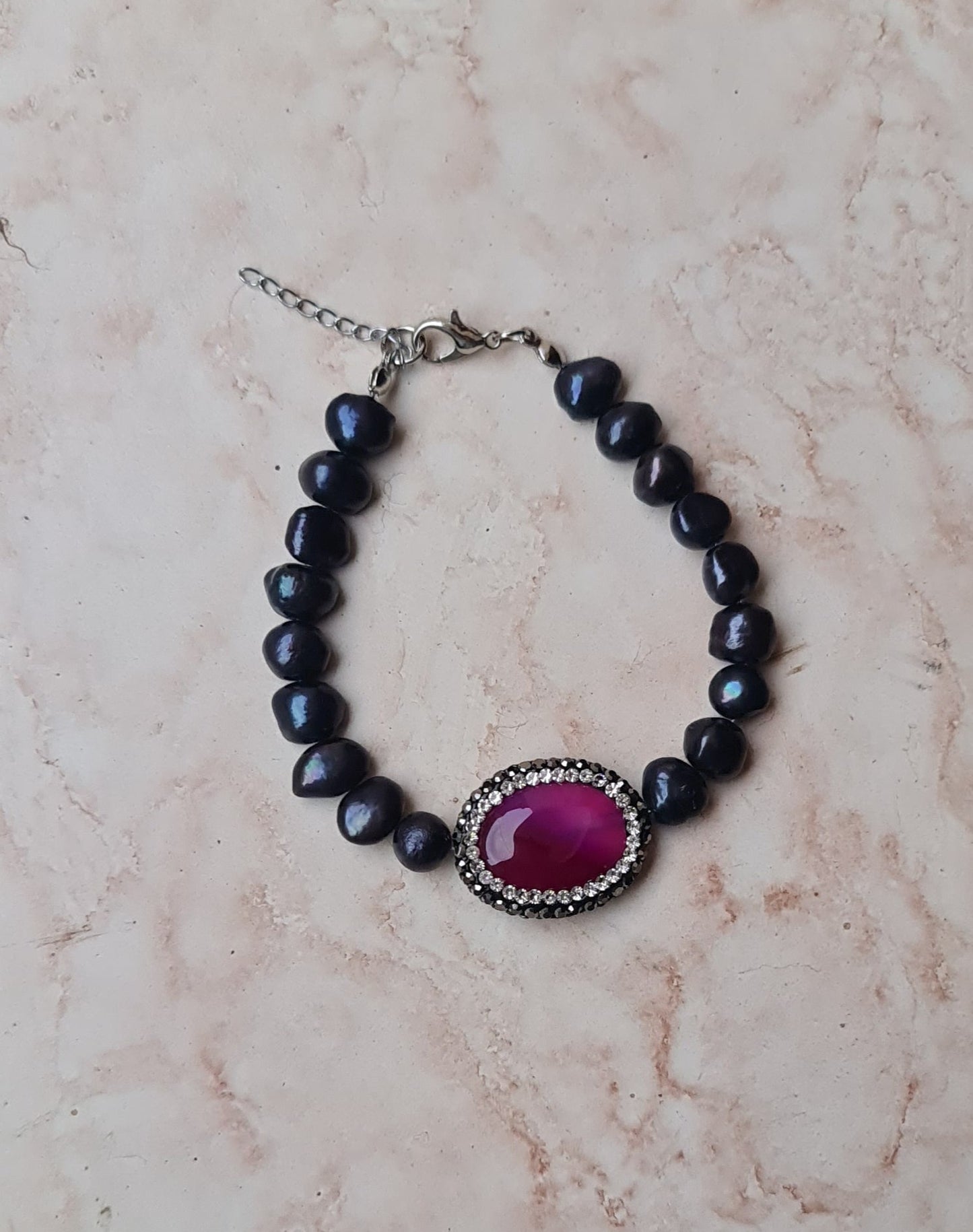 Black Pearls Bracelet With Natural Stone