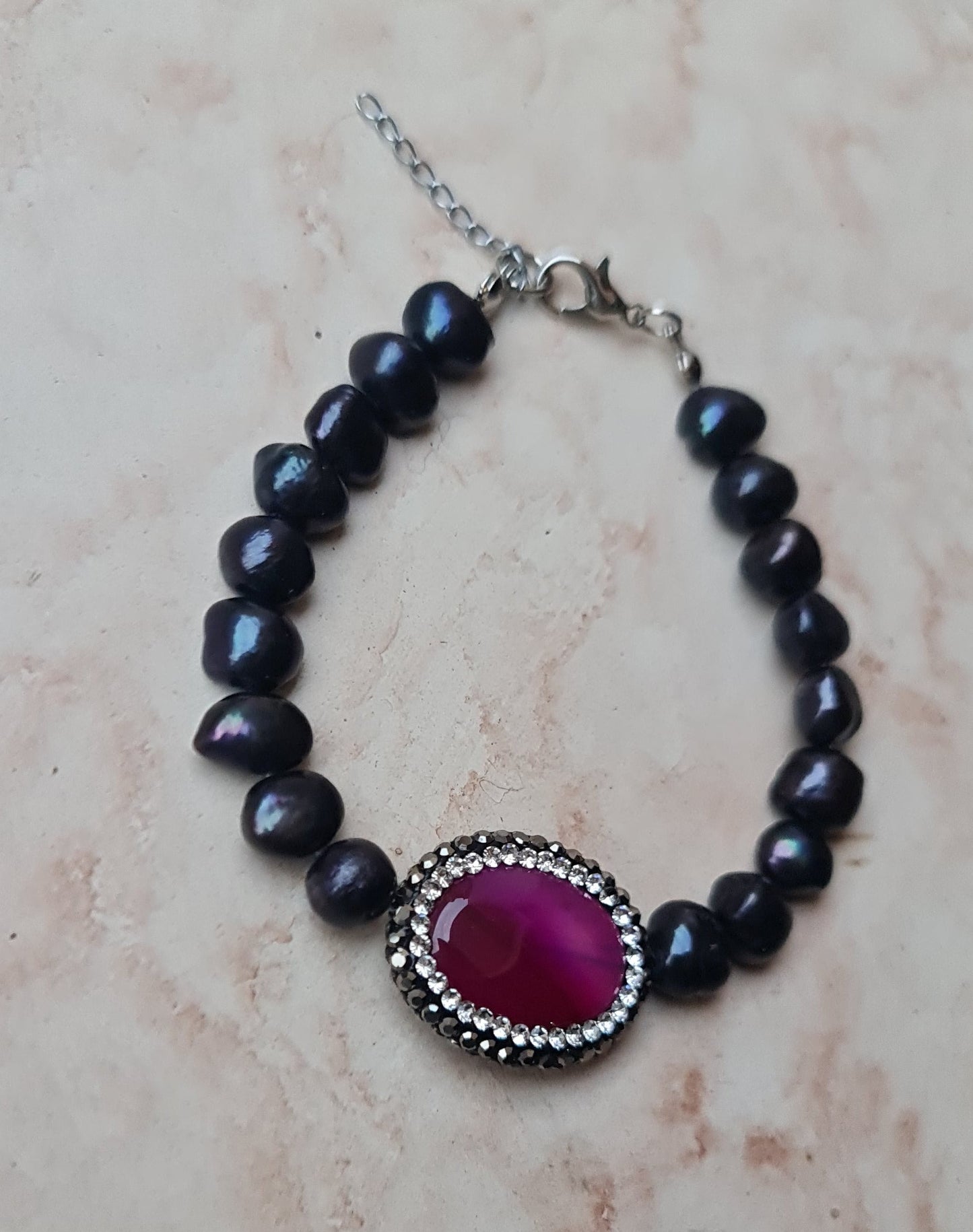 Black Pearls Bracelet With Natural Stone