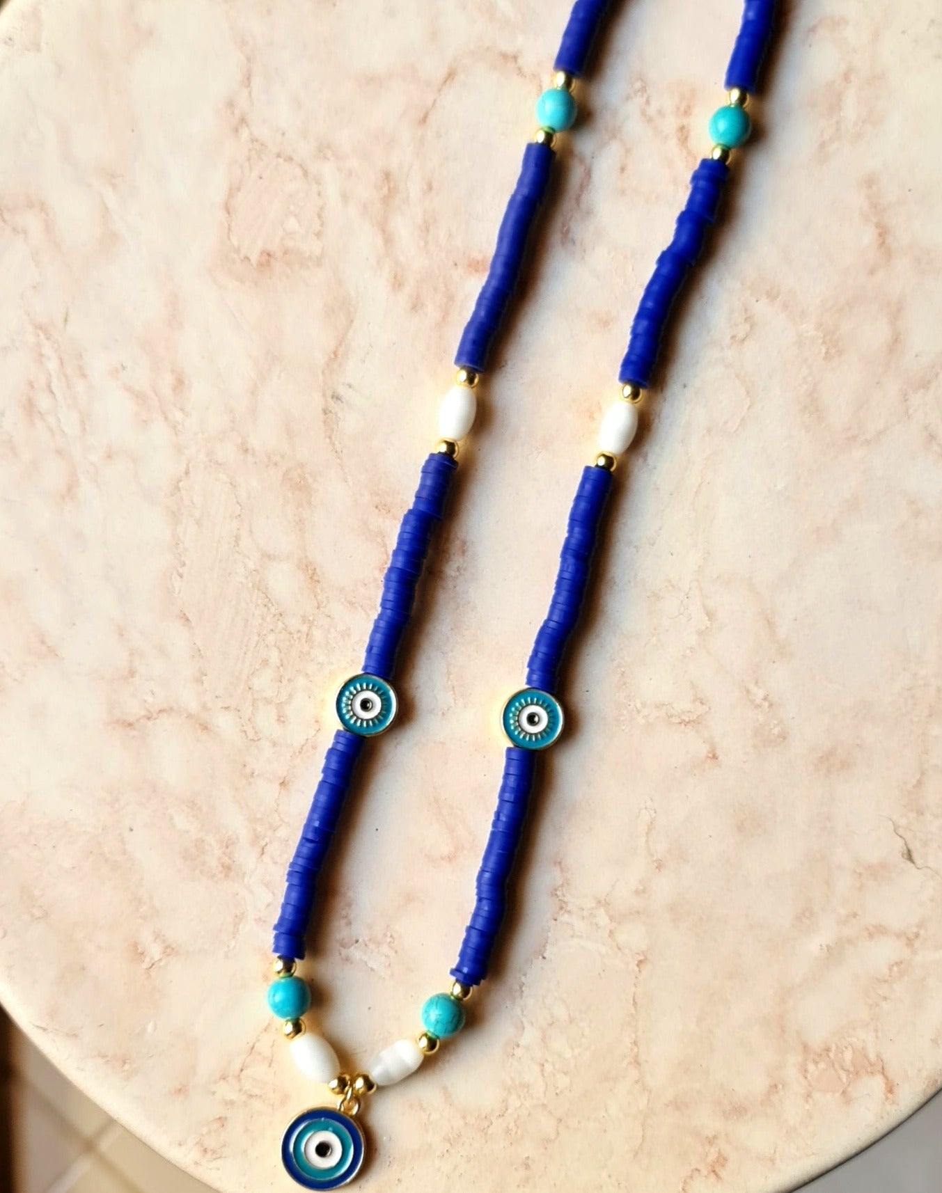 Blue Clay Beads Trendy Necklace