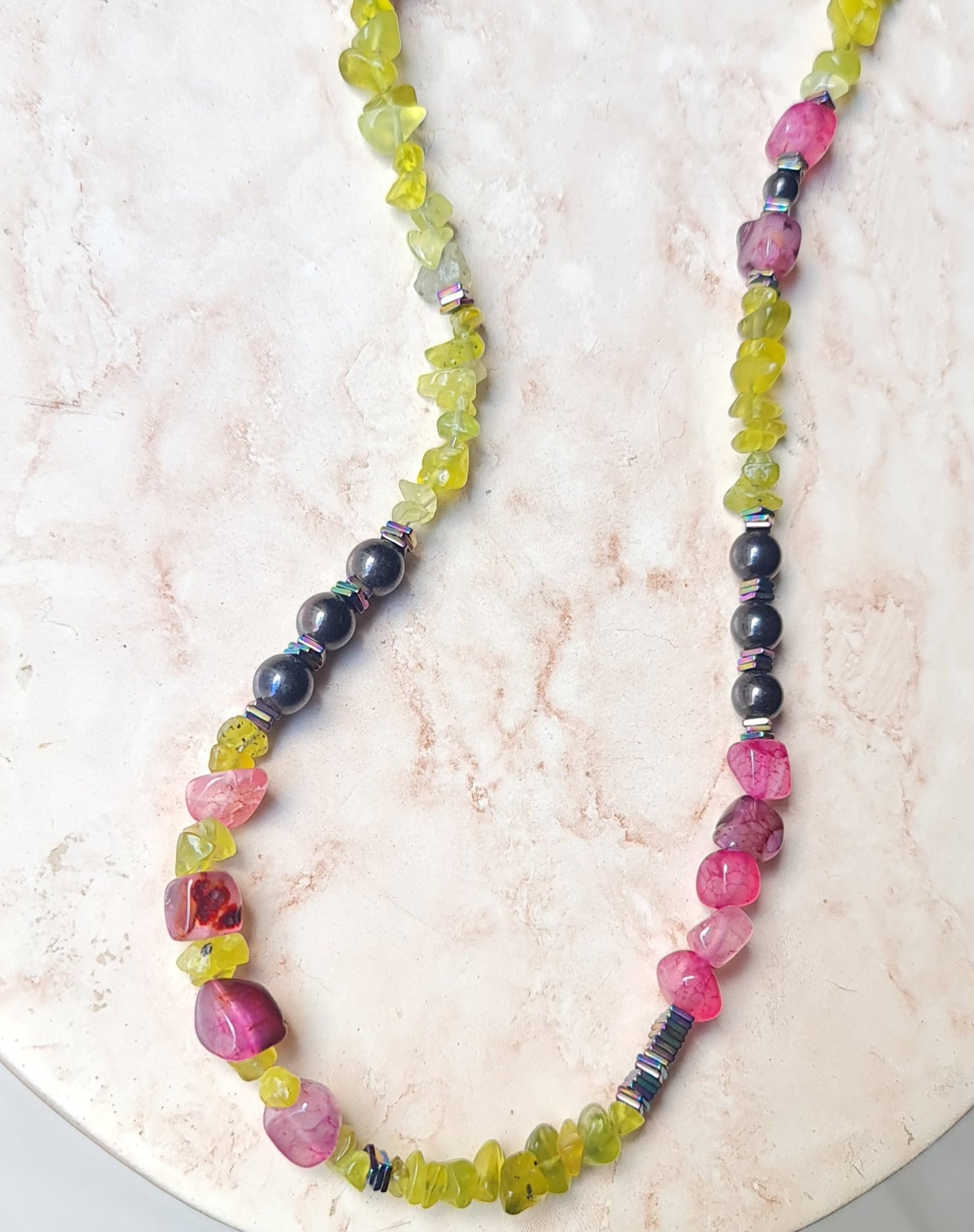 Agate & Hematite Stones Colorful Necklace