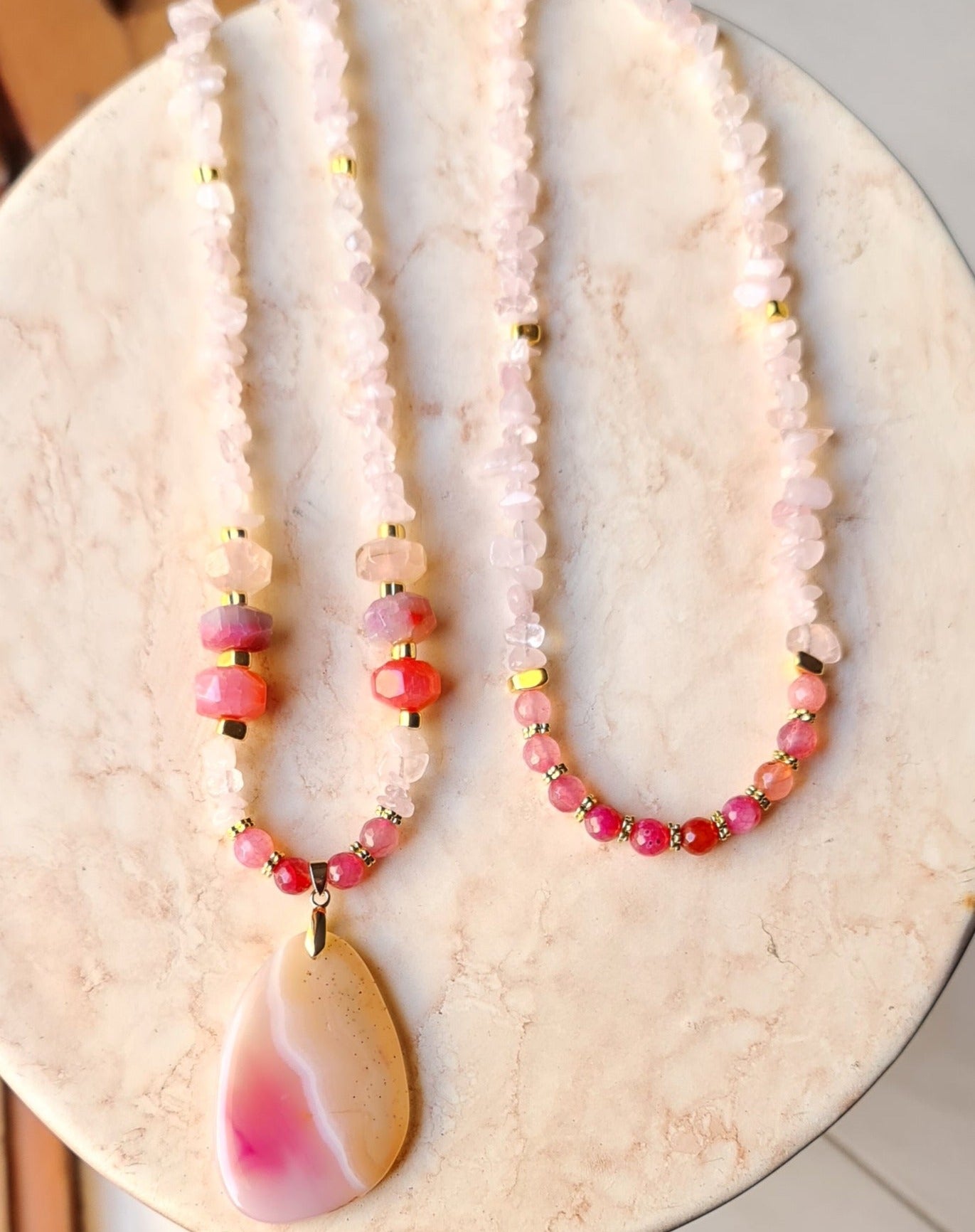 Rose Quartz & Agate Two Layers Necklace