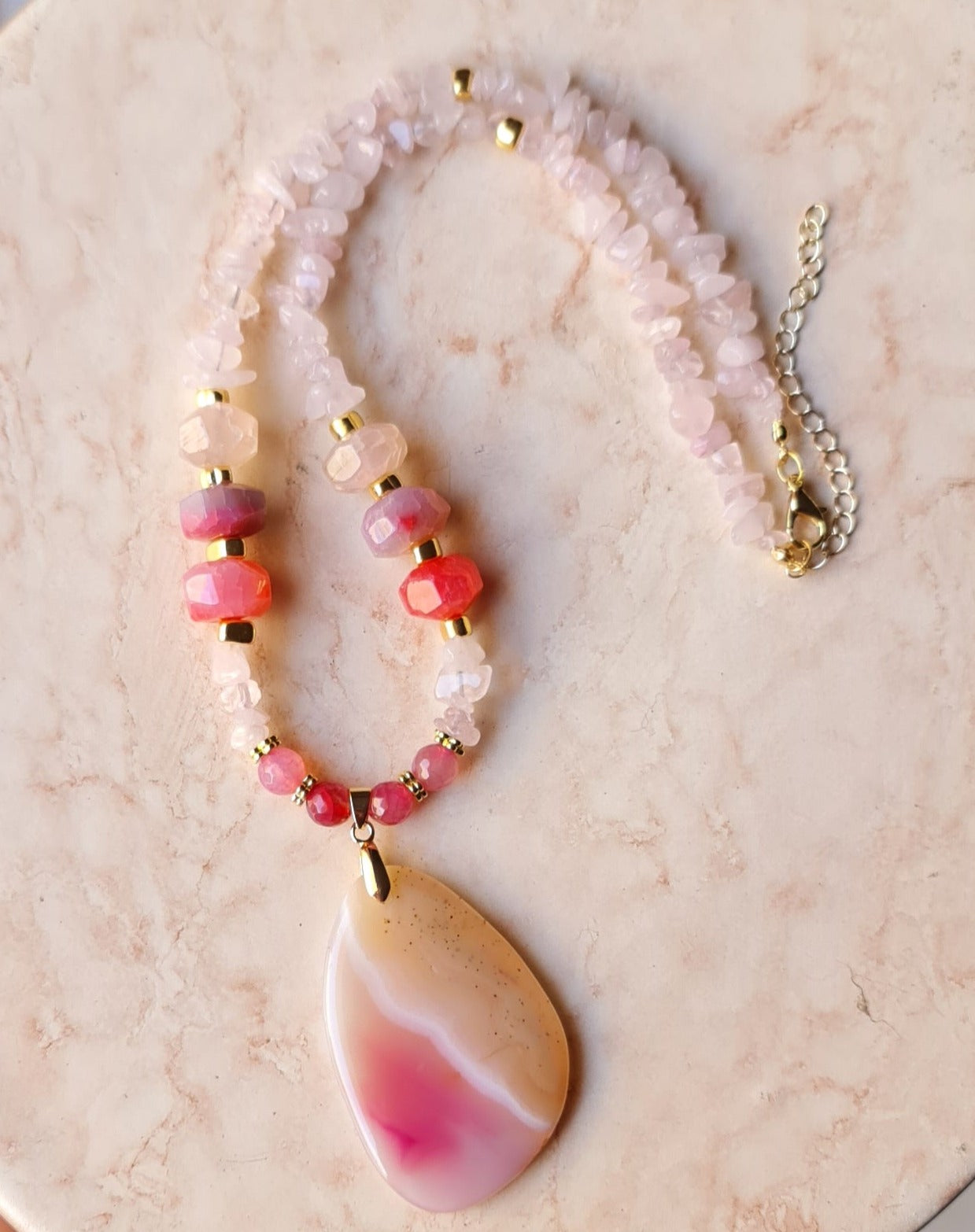 Rose Quartz & Agate Two Layers Necklace