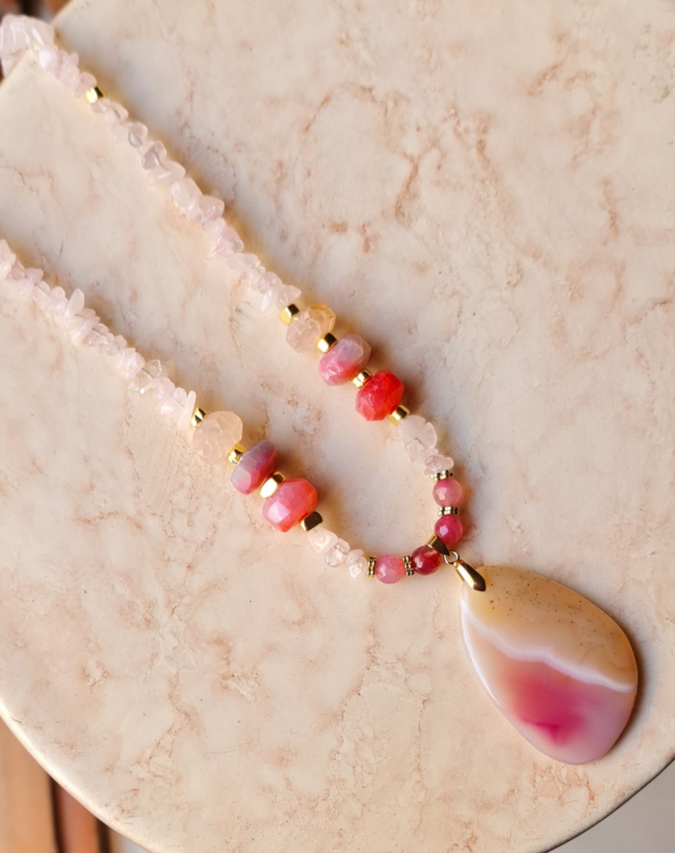 Rose Quartz & Agate Two Layers Necklace