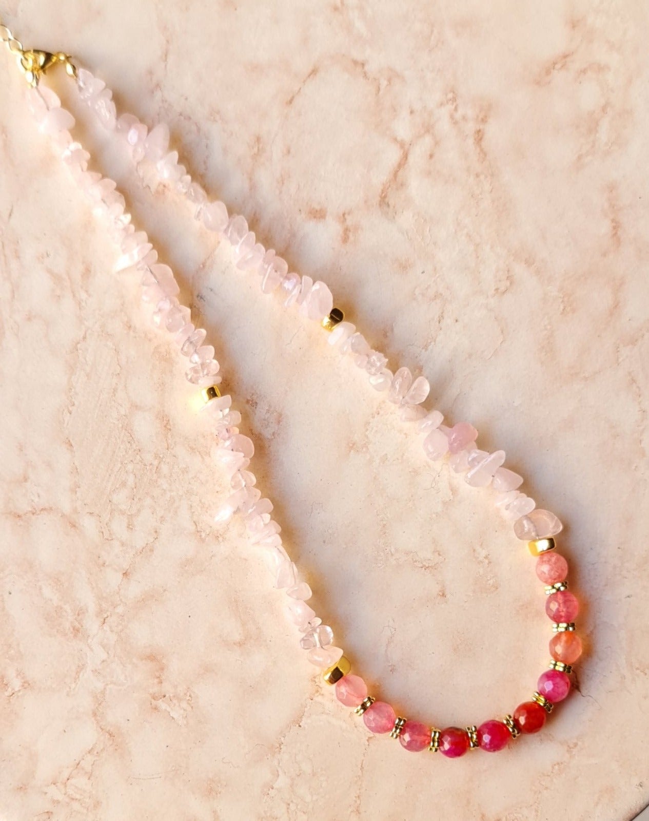 Rose Quartz & Agate Two Layers Necklace