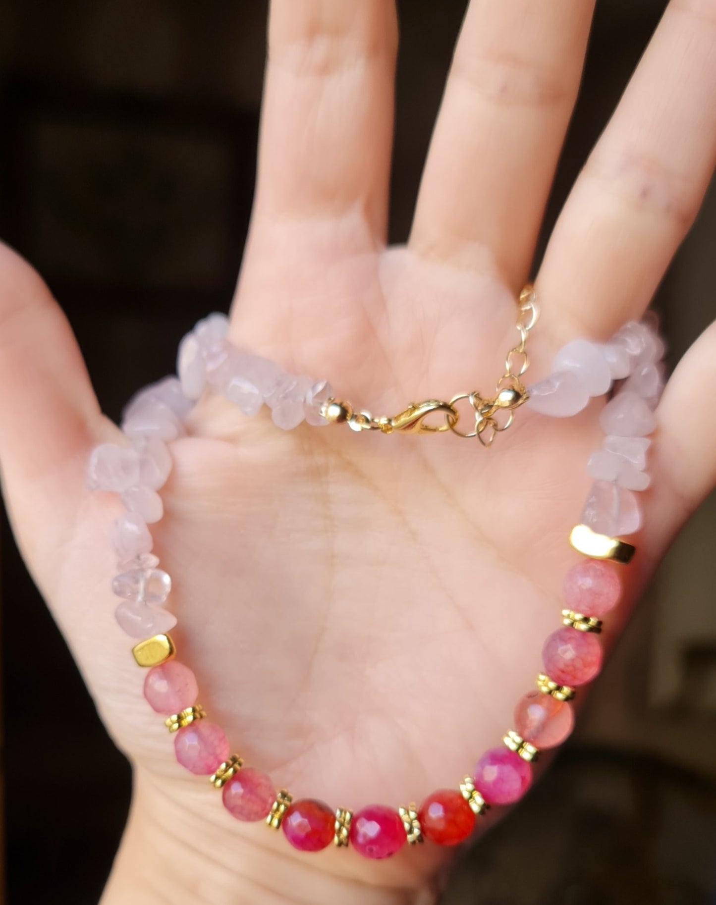 Rose Quartz & Agate Two Layers Necklace