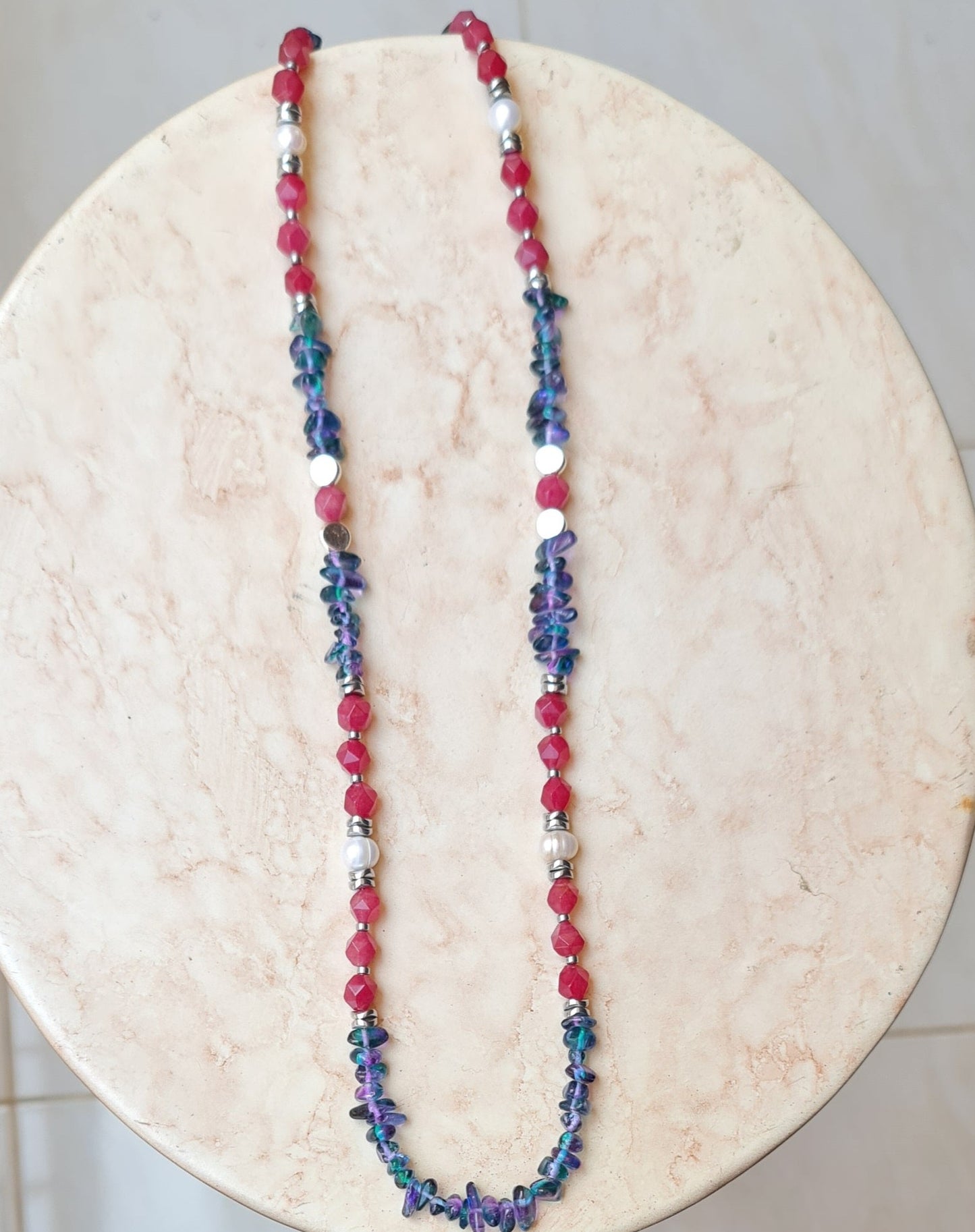 Agate & Hematite Stones Colorful Long Necklace