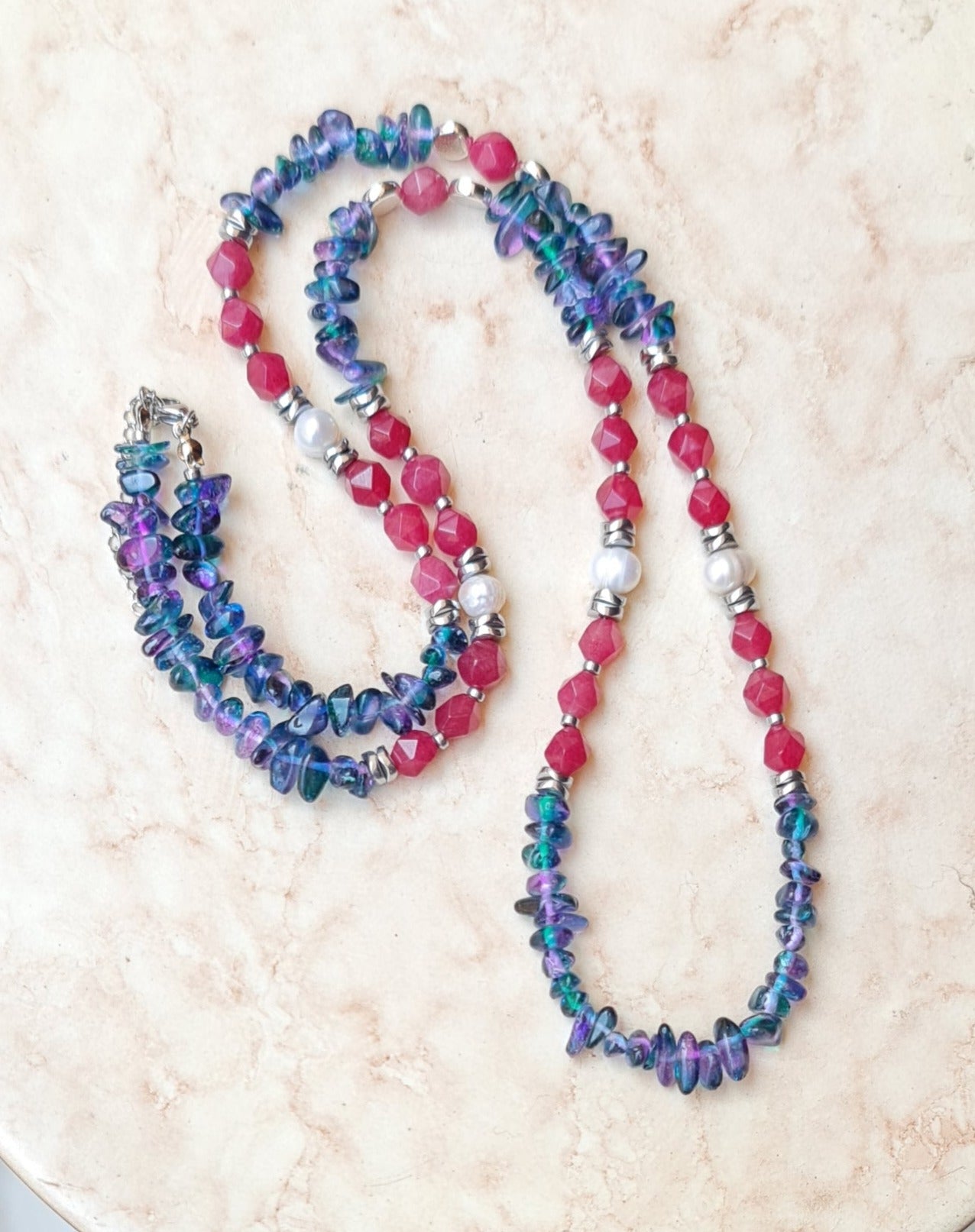 Agate & Hematite Stones Colorful Long Necklace