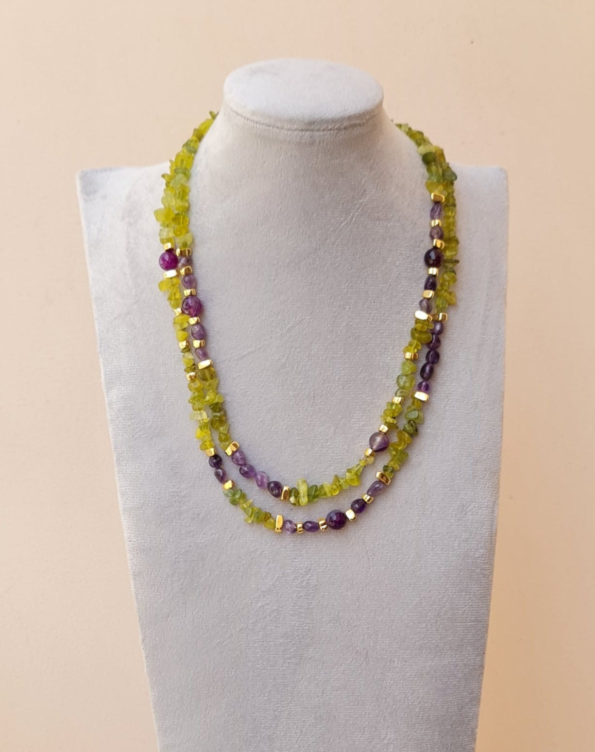 Two Layers Agate & Amethyst Stones Necklace