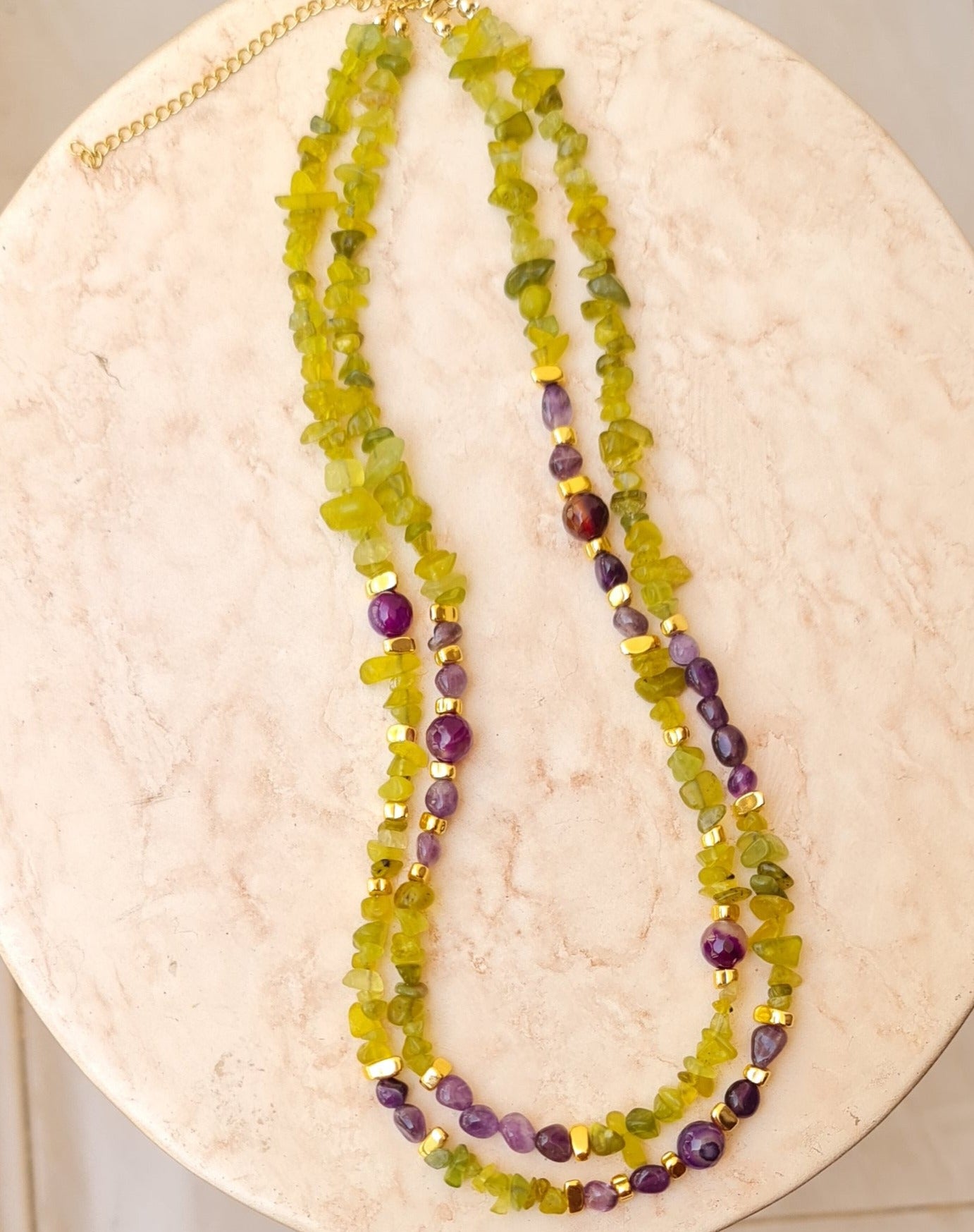 Two Layers Agate & Amethyst Stones Necklace