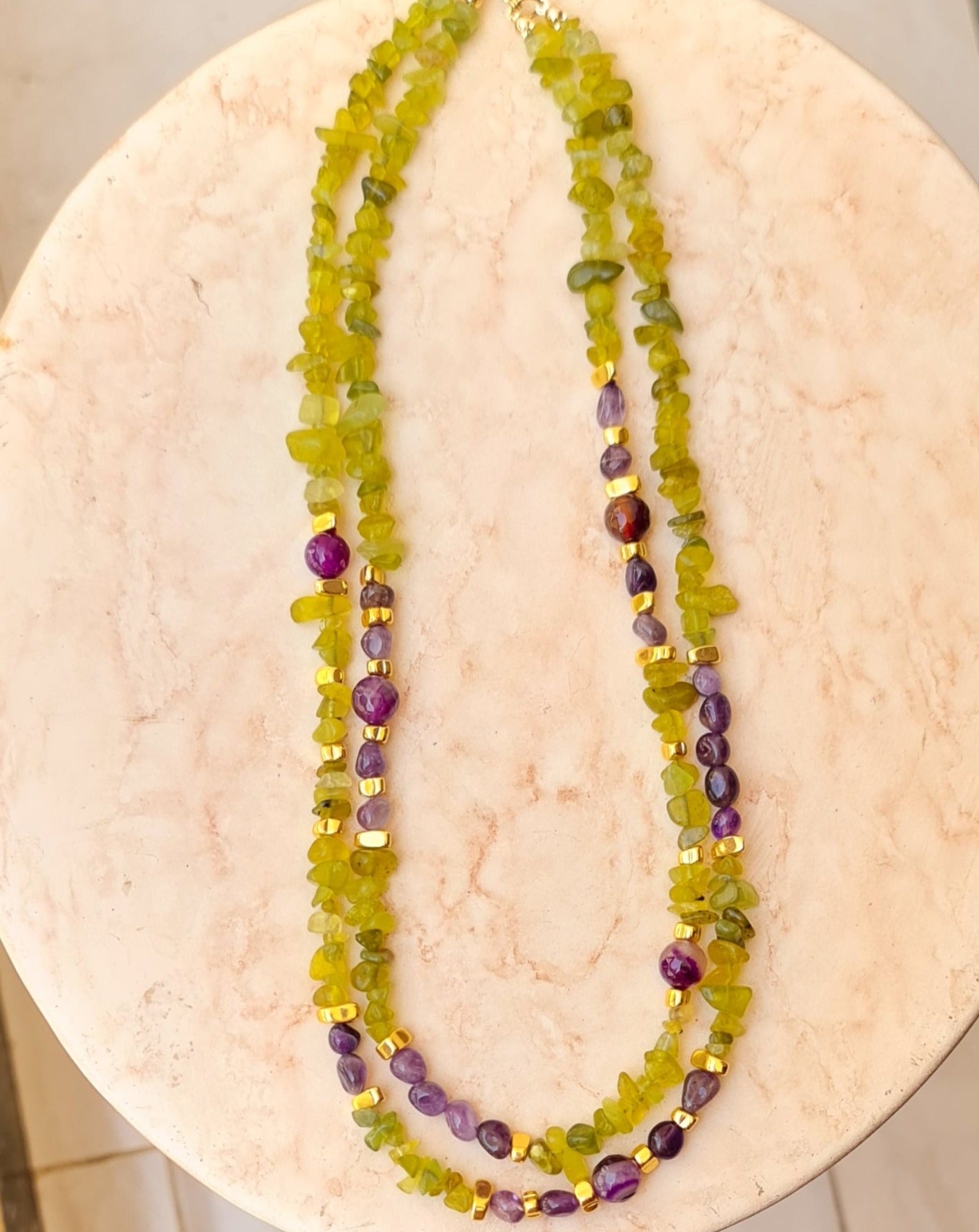 Two Layers Agate & Amethyst Stones Necklace