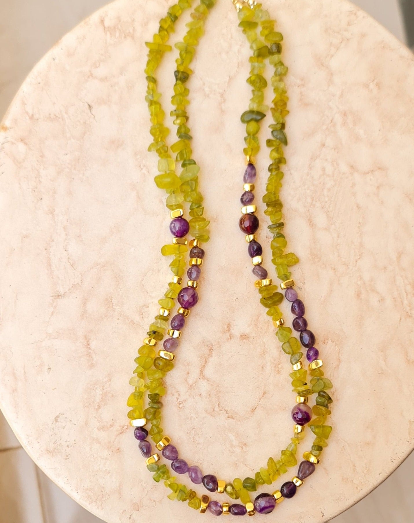 Two Layers Agate & Amethyst Stones Necklace