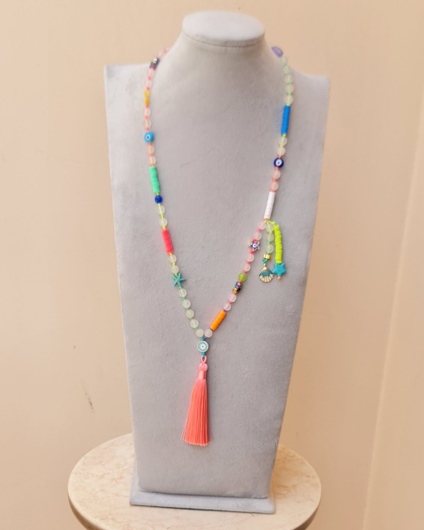 Neon Long Agate & Tassels Beach Necklace