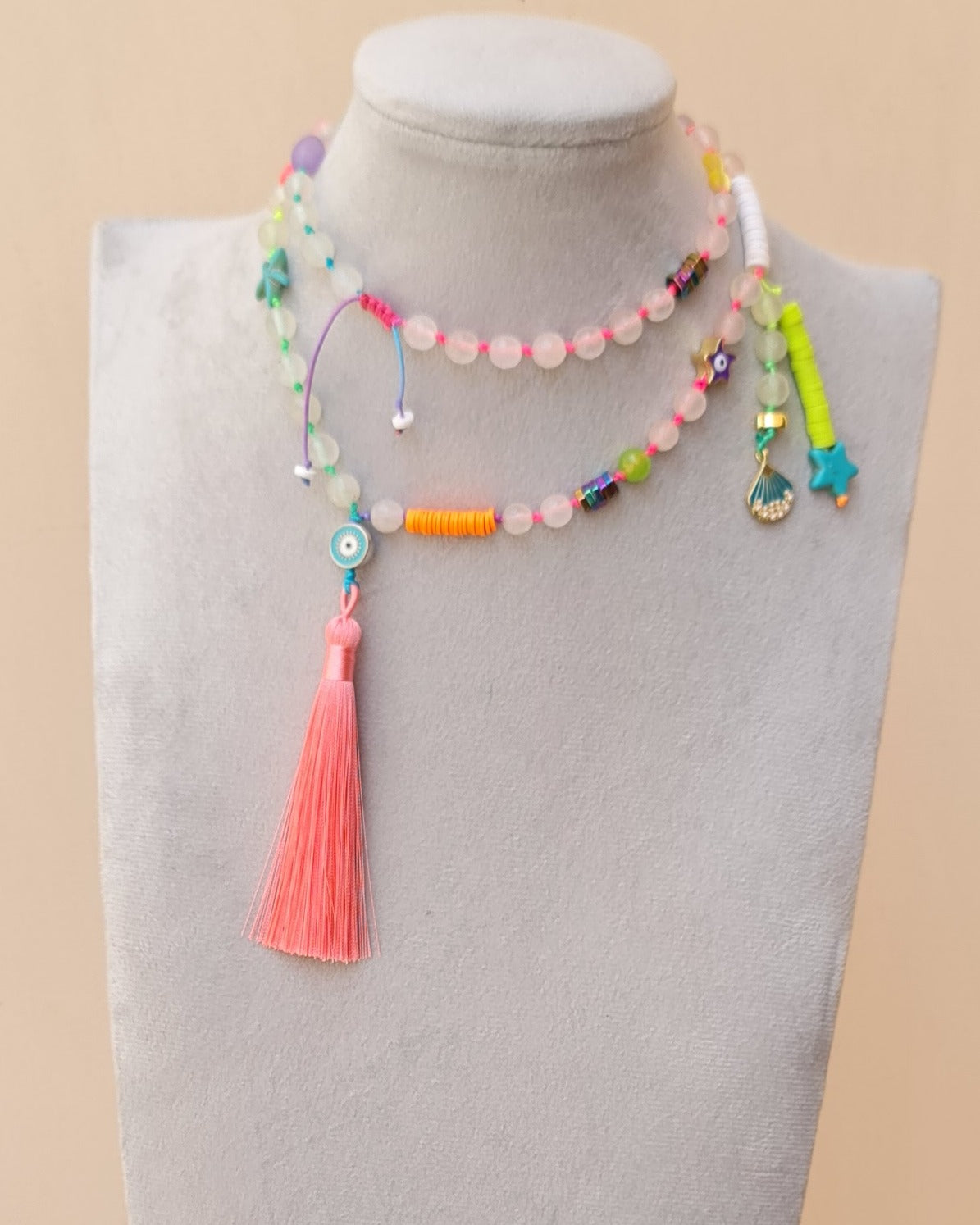 Neon Long Agate & Tassels Beach Necklace