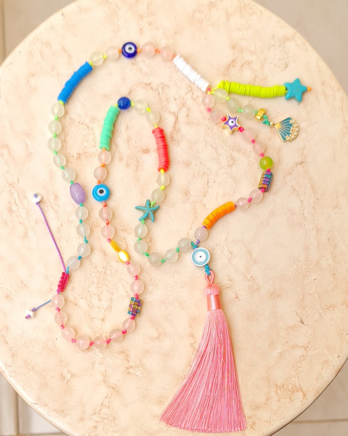 Neon Long Agate & Tassels Beach Necklace