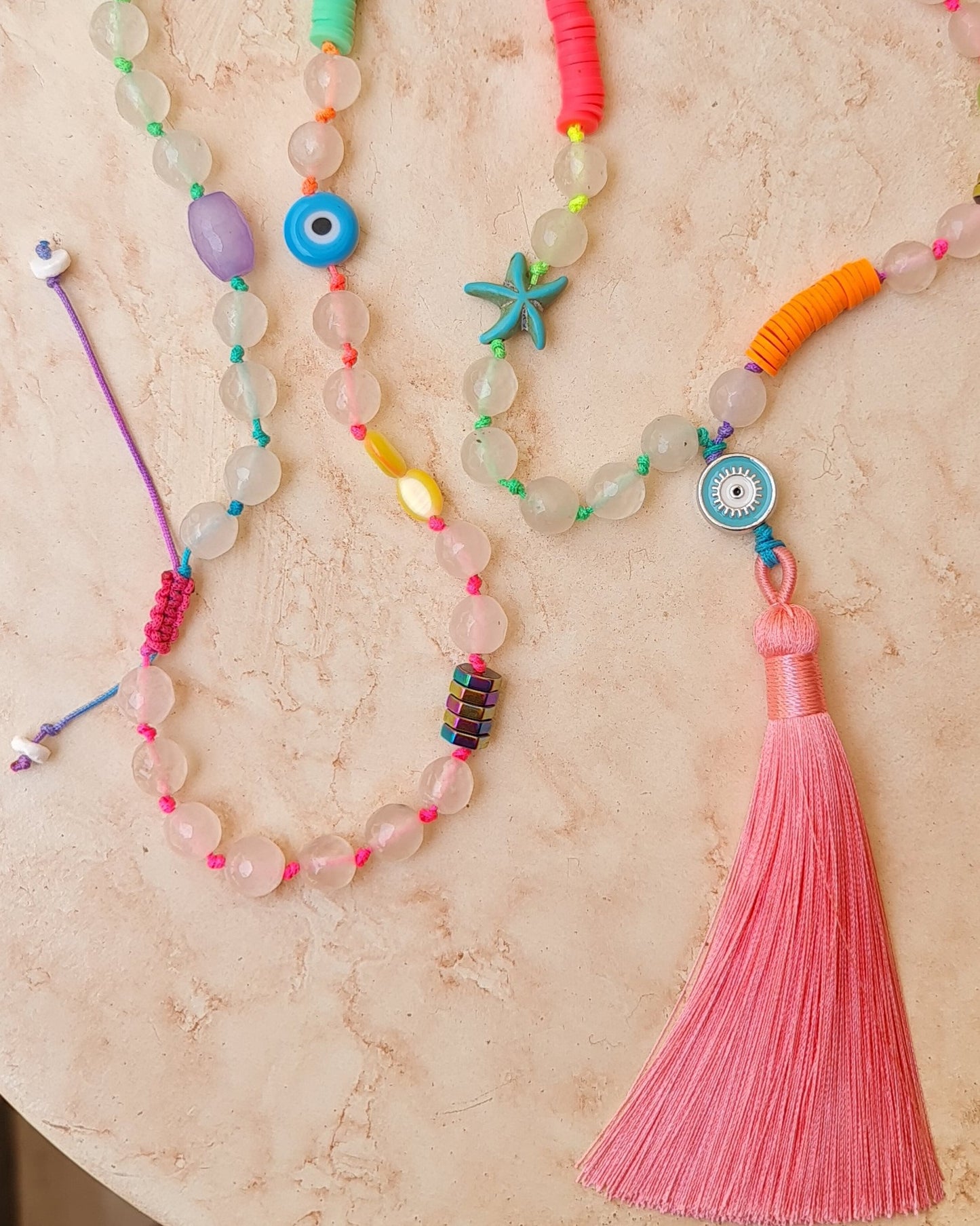 Neon Long Agate & Tassels Beach Necklace