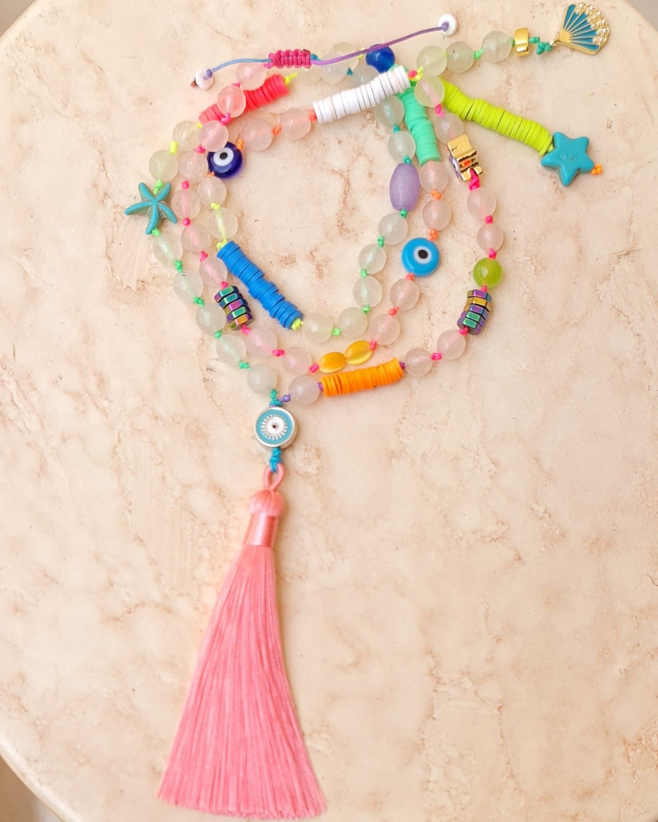 Neon Long Agate & Tassels Beach Necklace