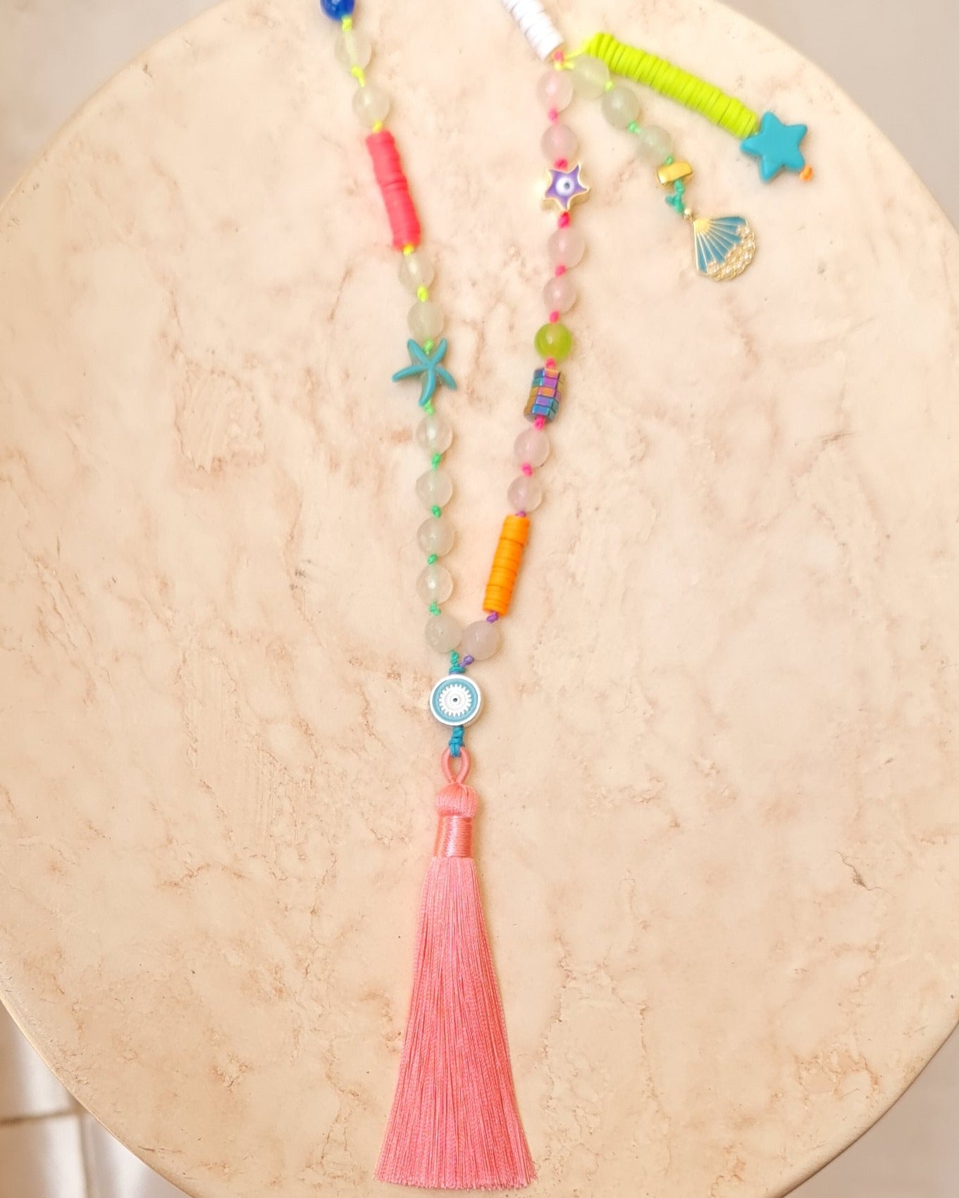 Neon Long Agate & Tassels Beach Necklace