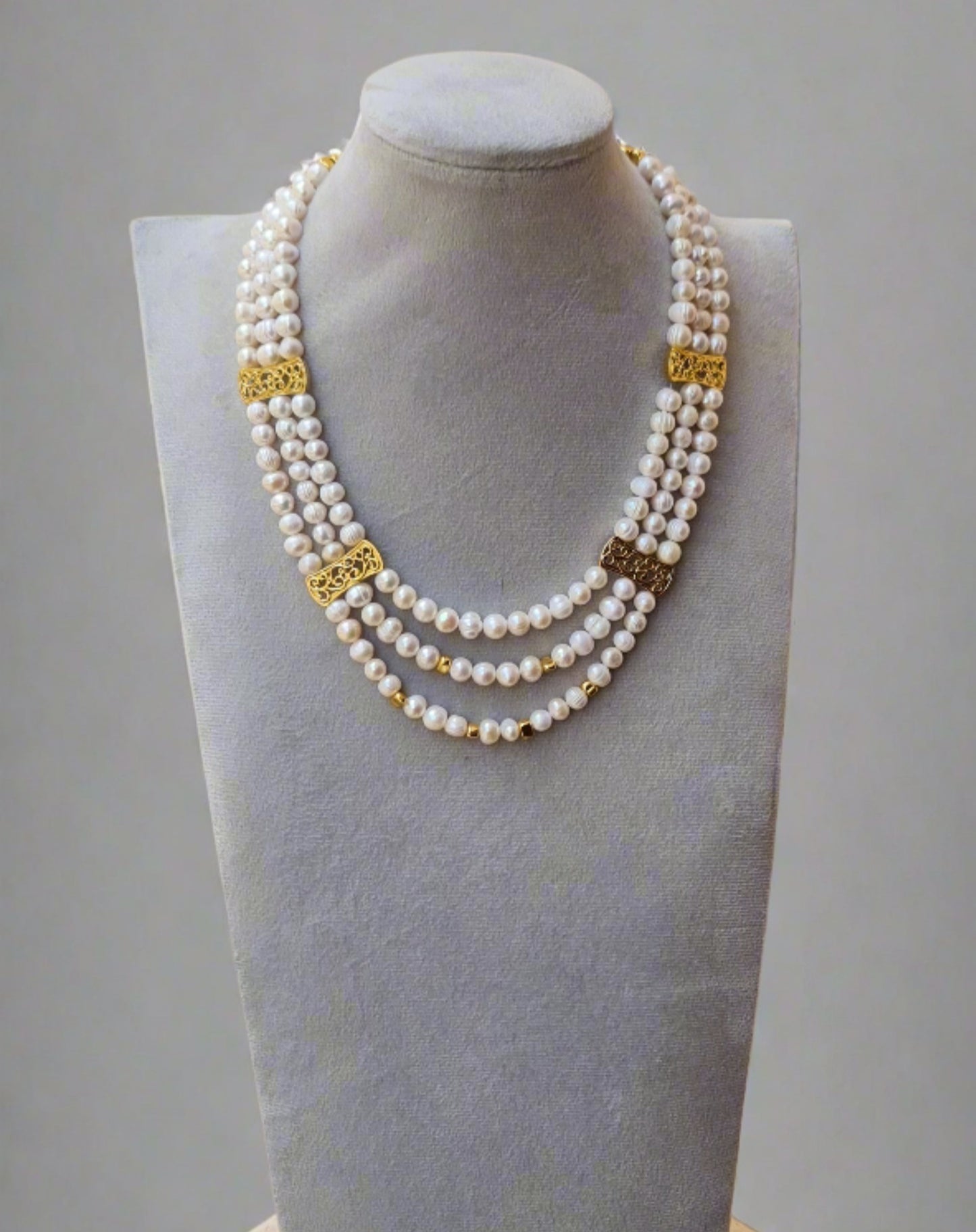 Three Layers Fresh Water Pearl Necklace