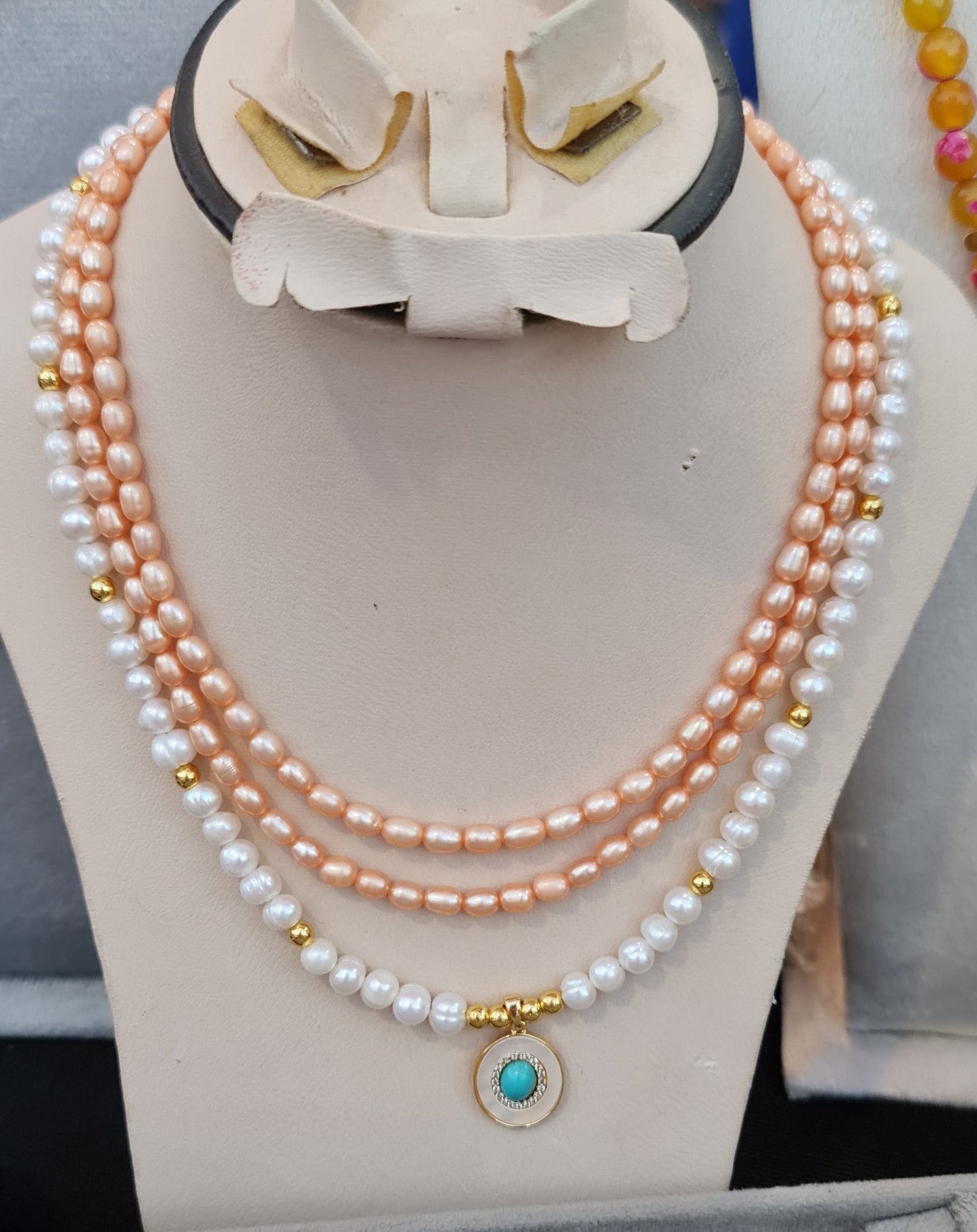 Two Layers Peach Pearls Necklace