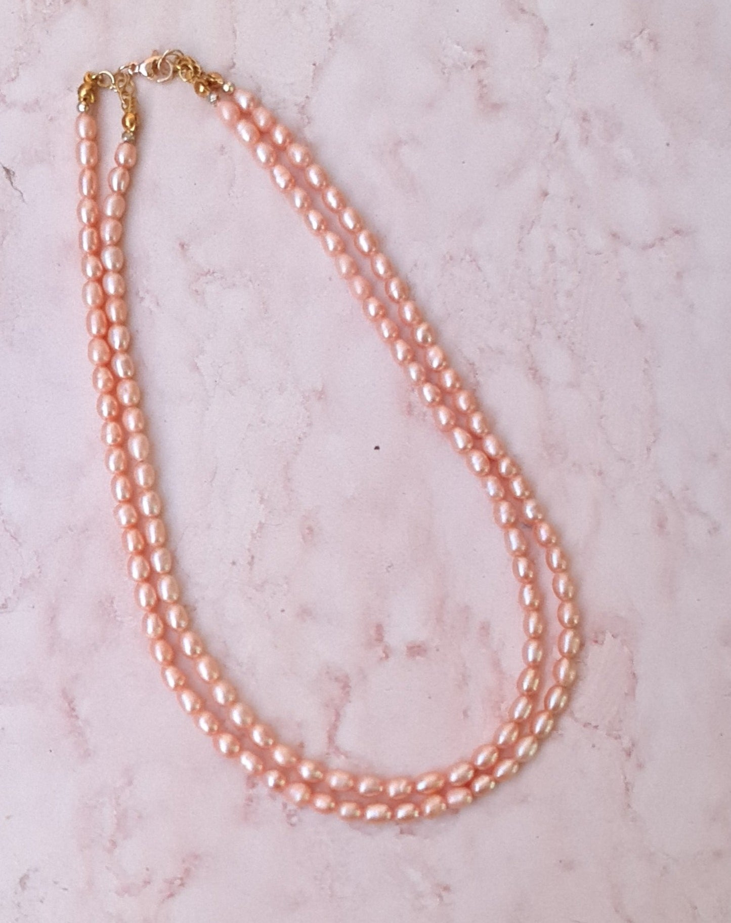 Two Layers Peach Pearls Necklace