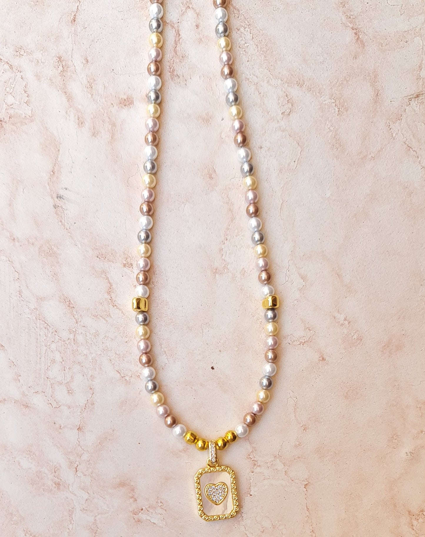 Colored Shell Pearls Necklace With Gold Plated Pendant