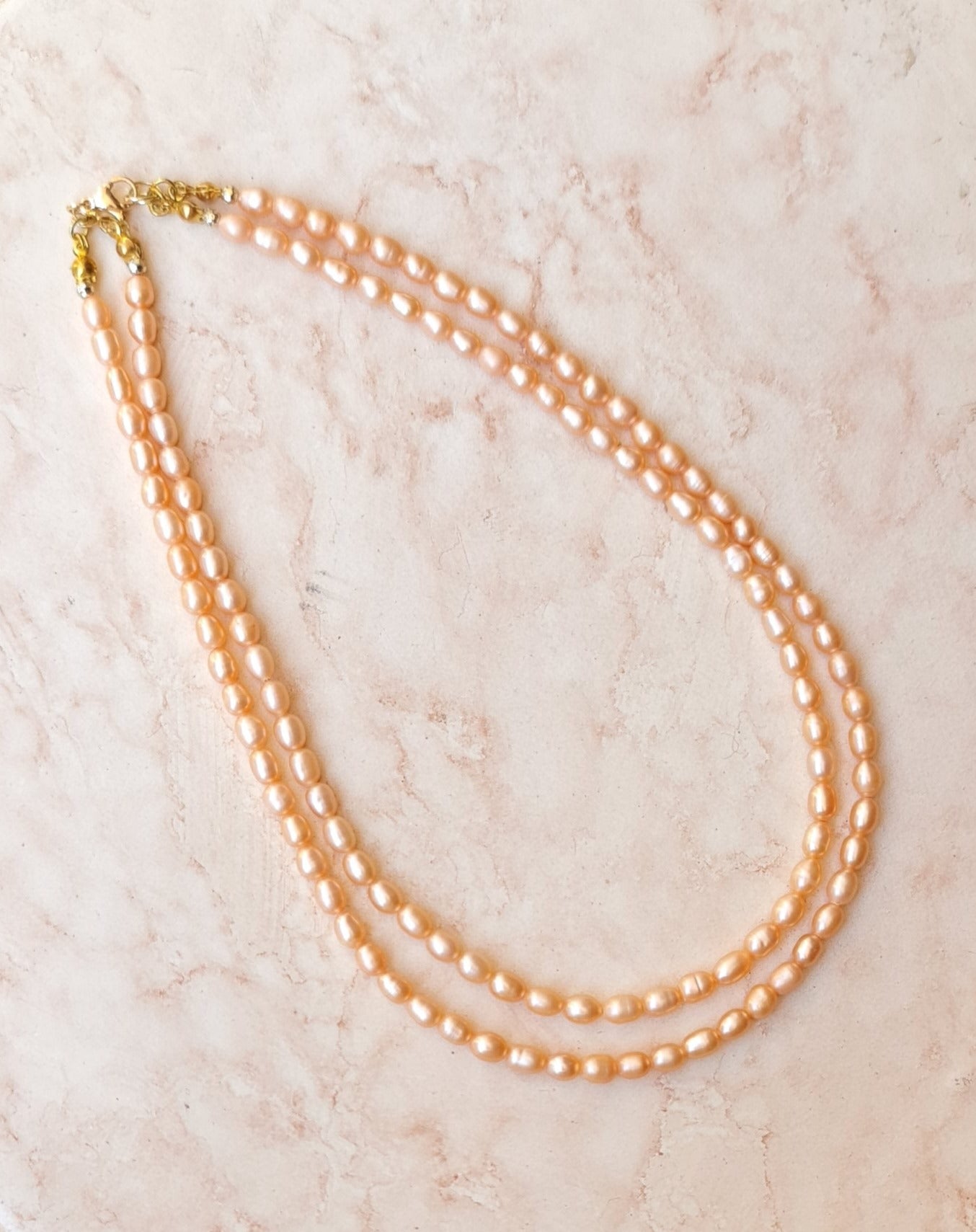 Two Layers Peach Pearls Necklace