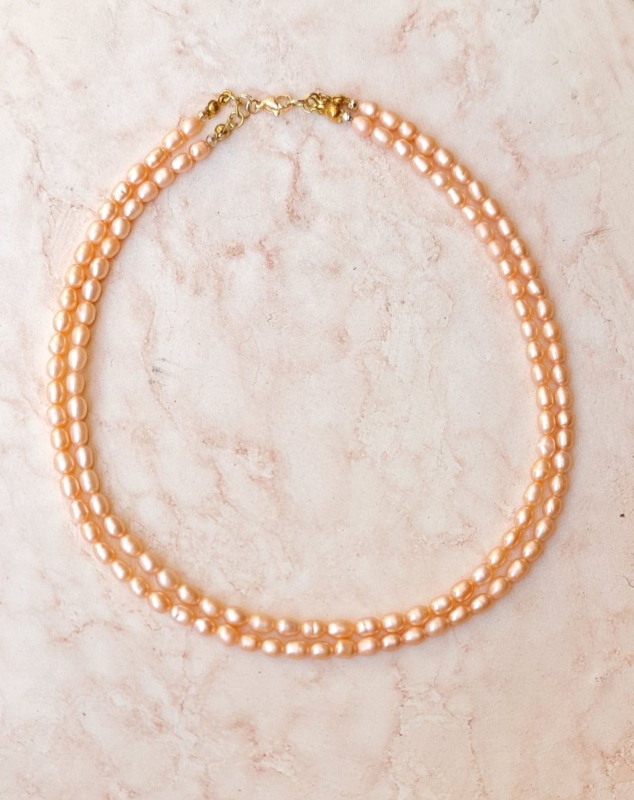 Two Layers Peach Pearls Necklace