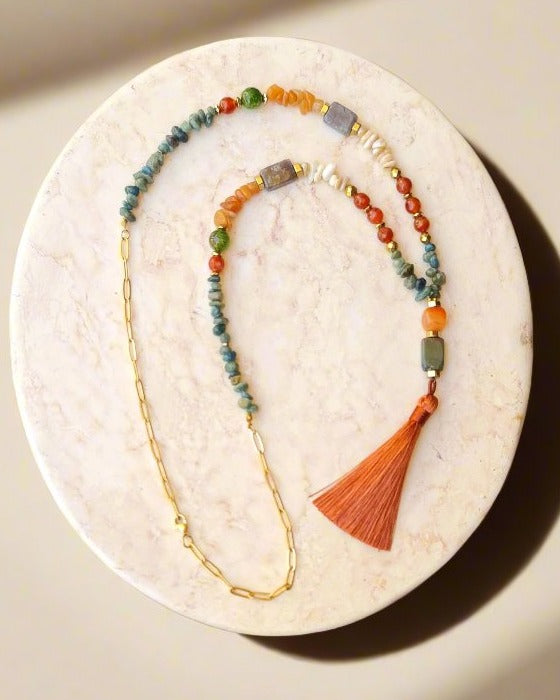 Agate & Stone Chips Necklace & Bracelet Set