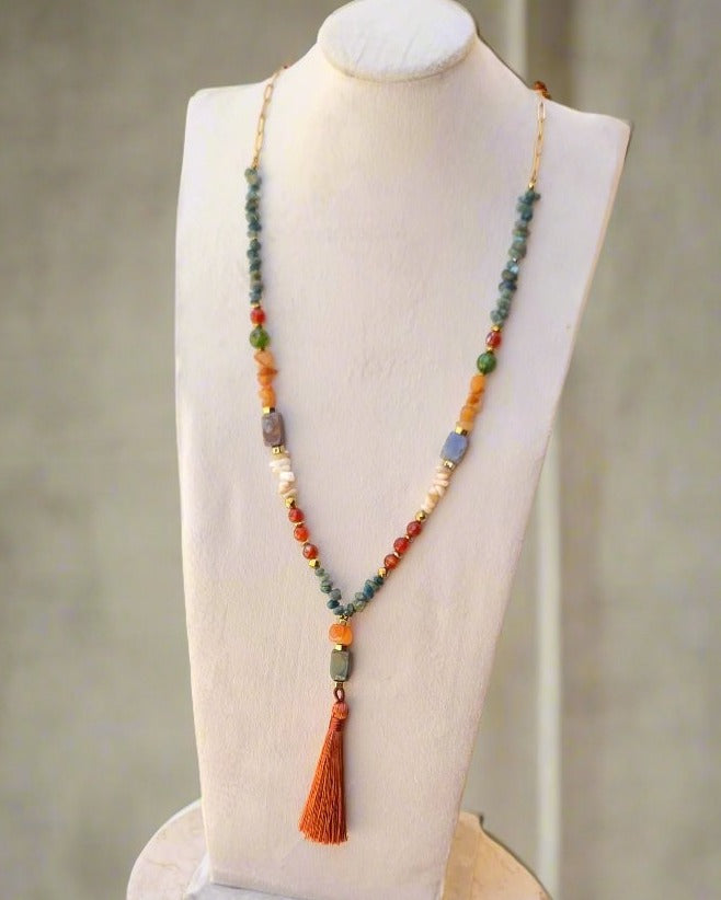 Agate & Stone Chips Necklace & Bracelet Set