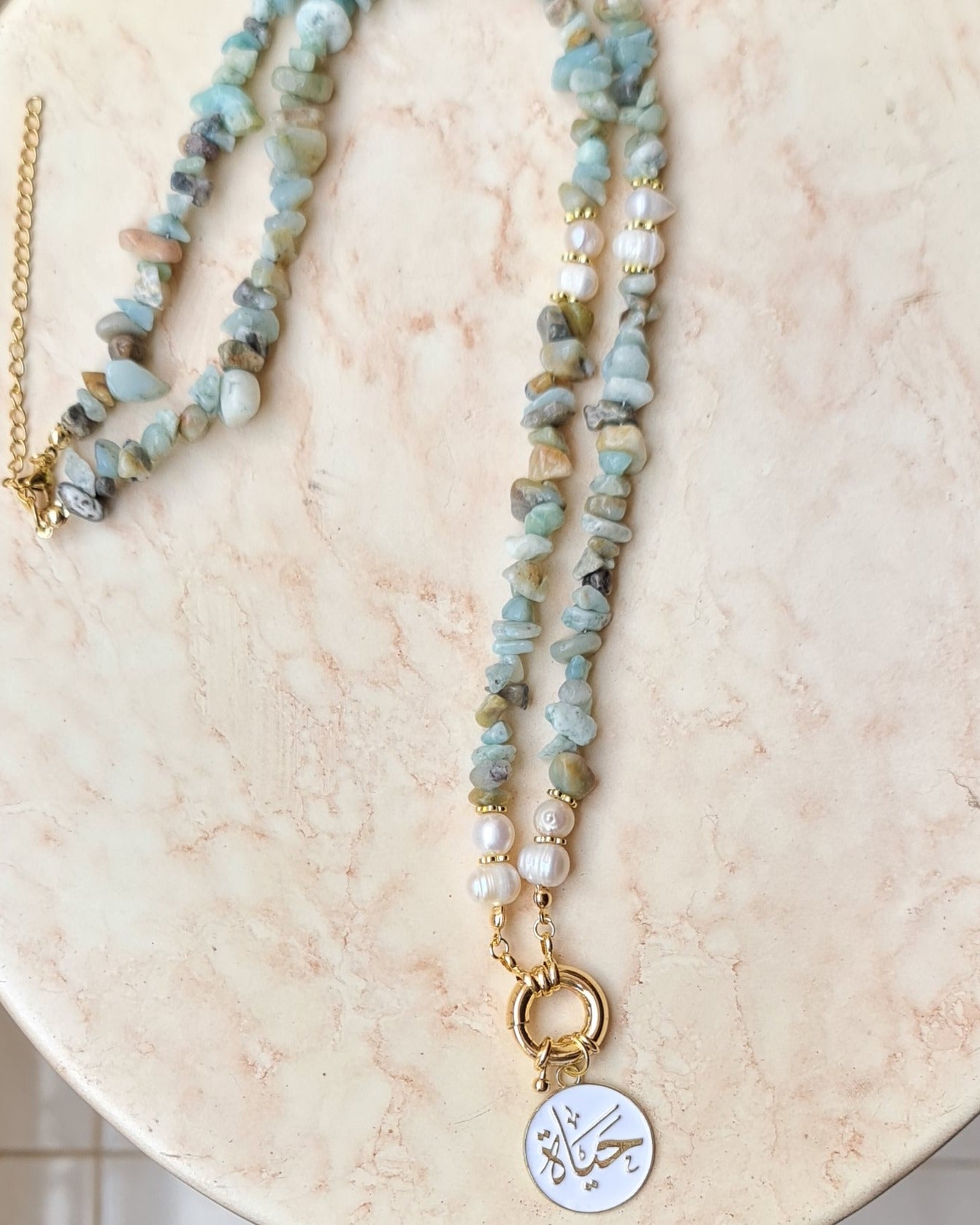 Amazonite Chips Necklace With Fresh Water Pearls