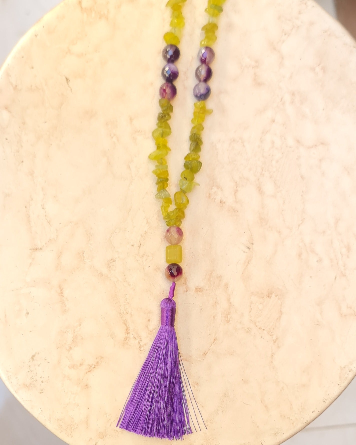 Agate & Stone Chips Long Necklace With Tassels