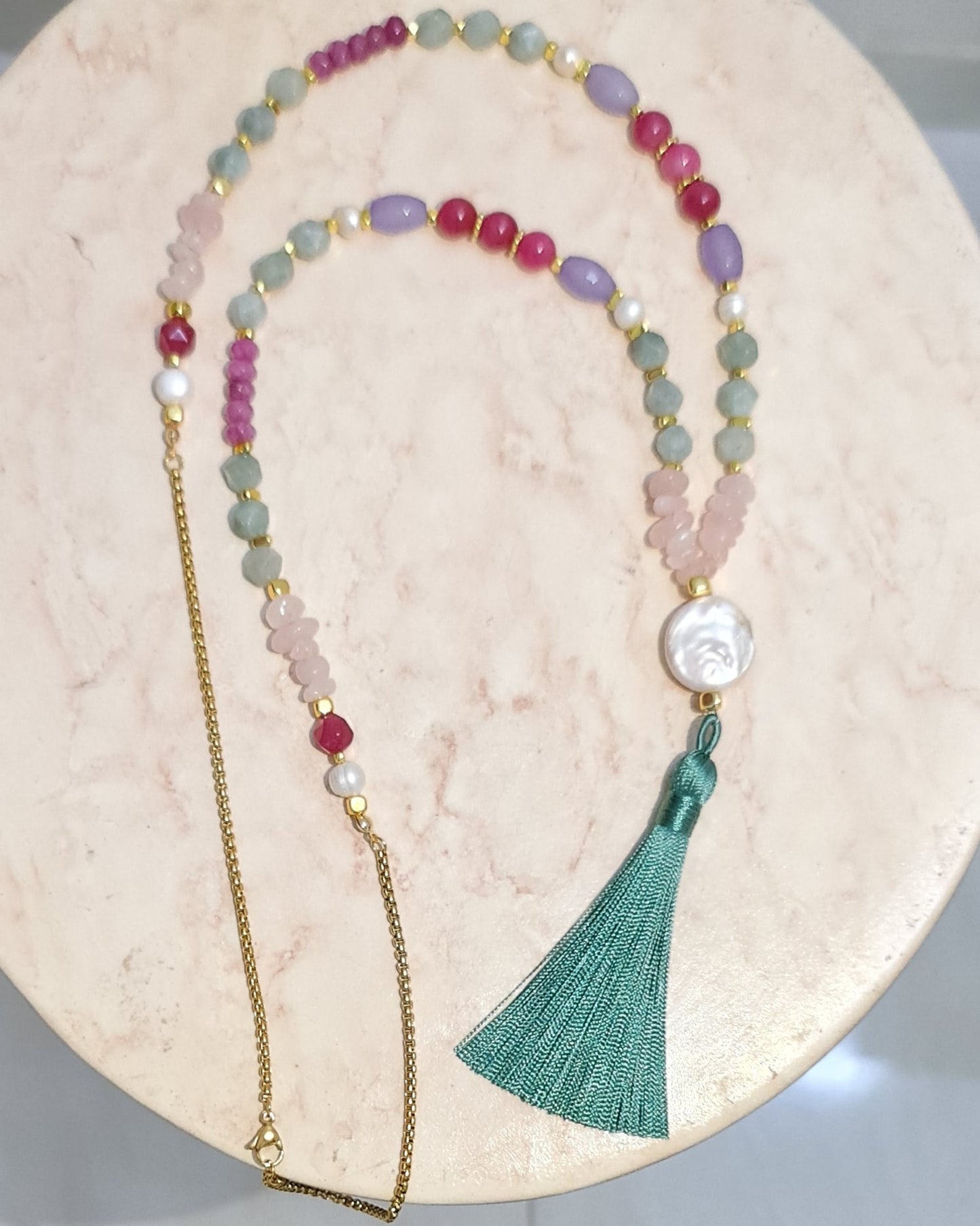 Agate & Stones Long Necklace With Tassels