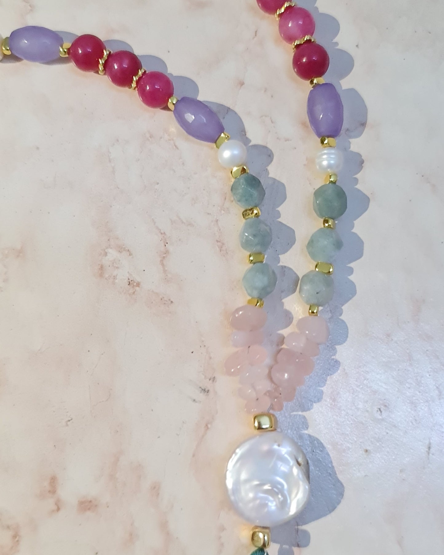 Agate & Stones Long Necklace With Tassels