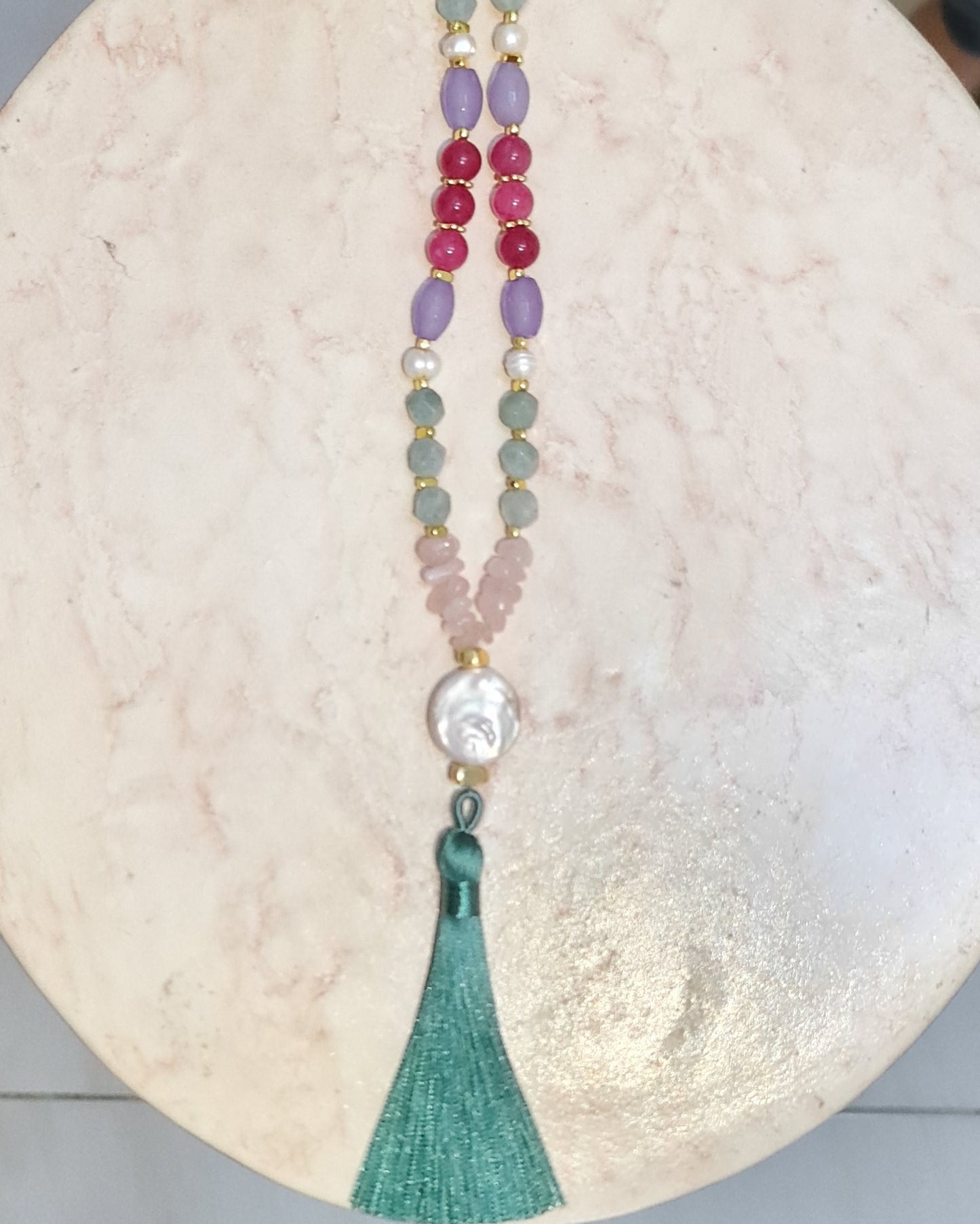 Agate & Stones Long Necklace With Tassels