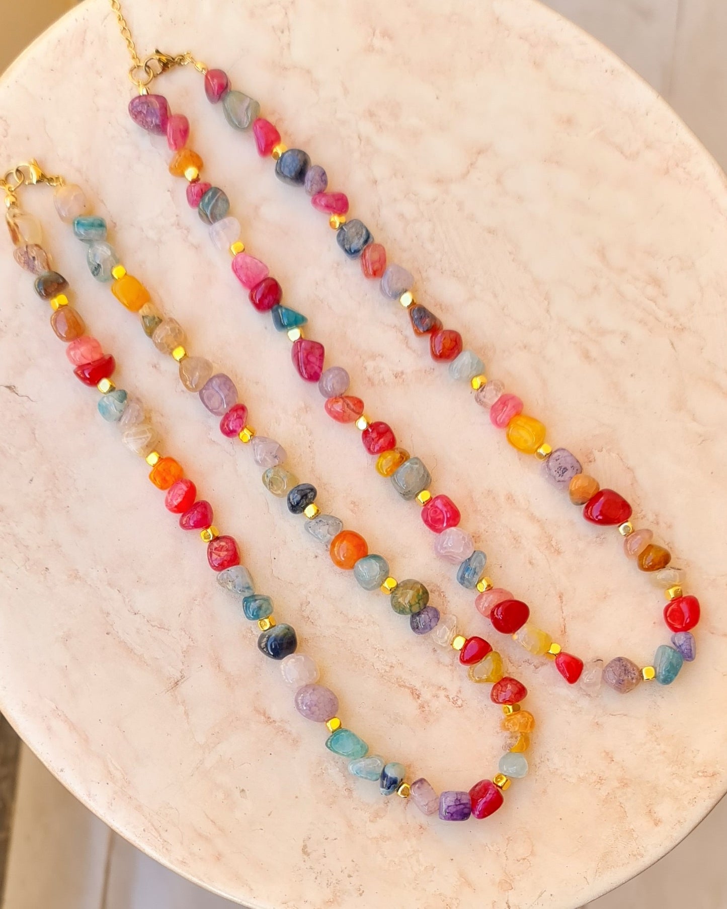 Multicolor Agate Necklace with Gold Plated Hematite Spacers