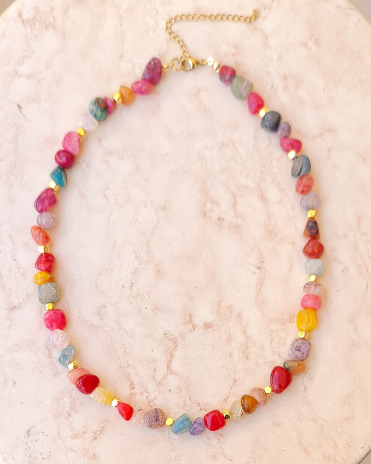 Multicolor Agate Necklace with Gold Plated Hematite Spacers