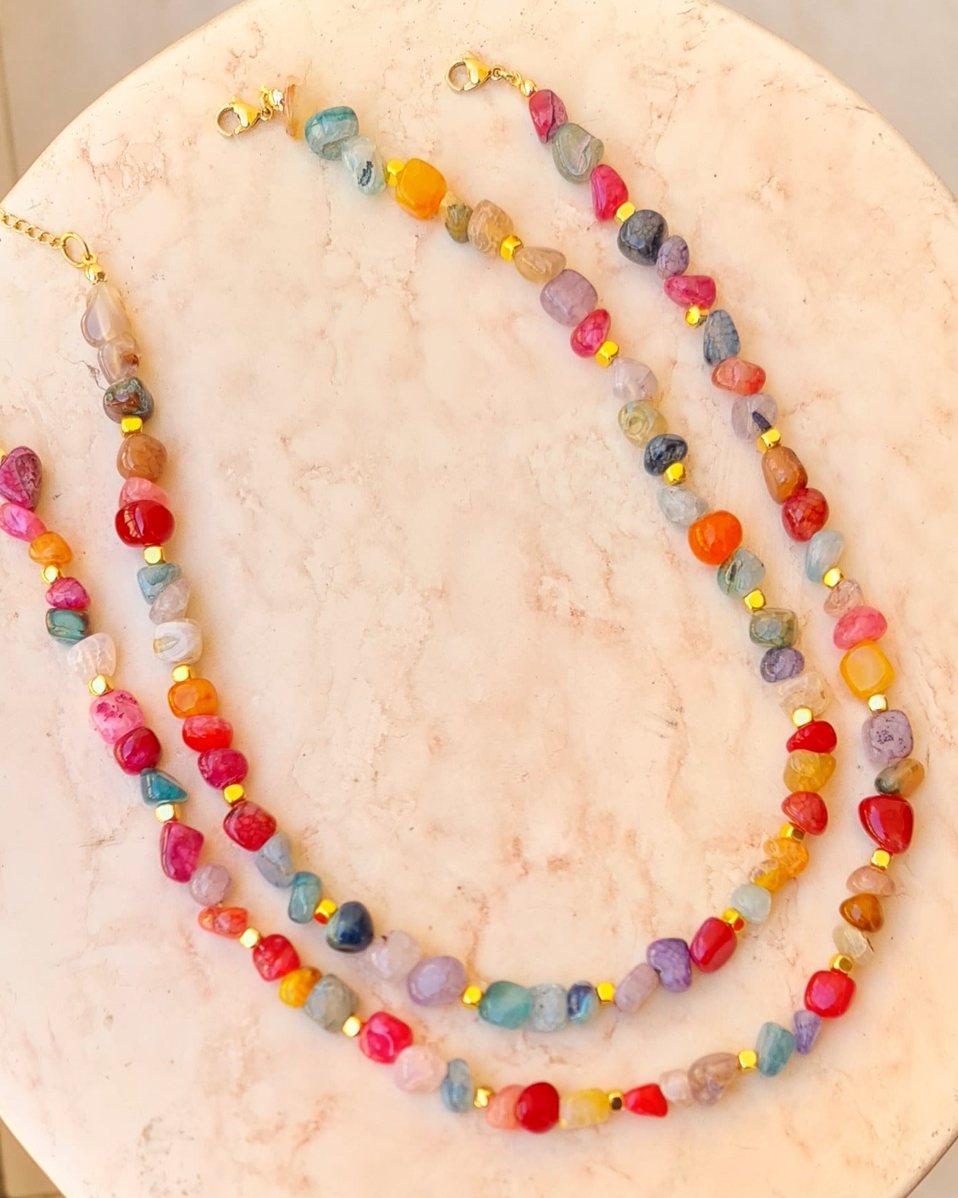 Multicolor Agate Necklace with Gold Plated Hematite Spacers