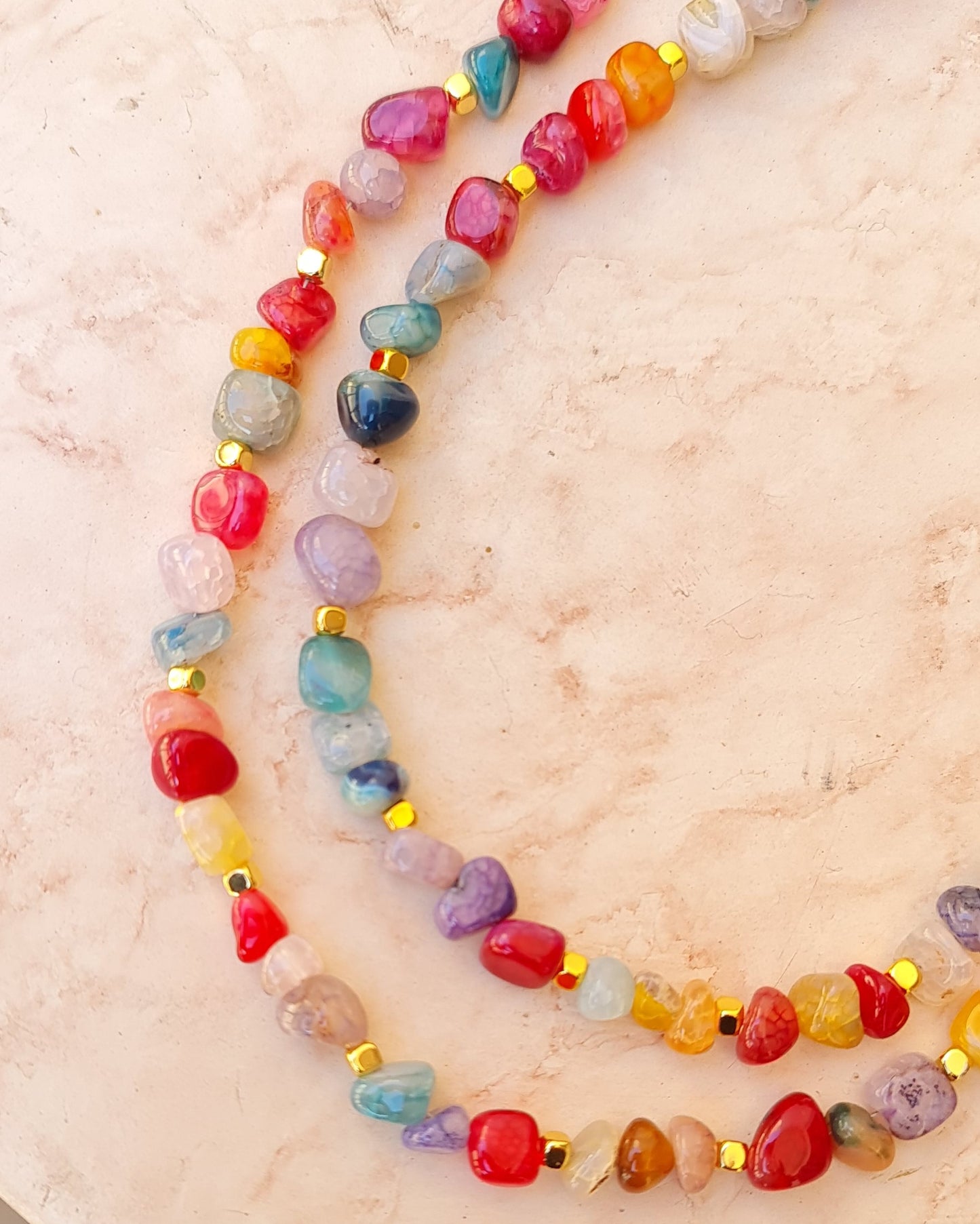 Multicolor Agate Necklace with Gold Plated Hematite Spacers