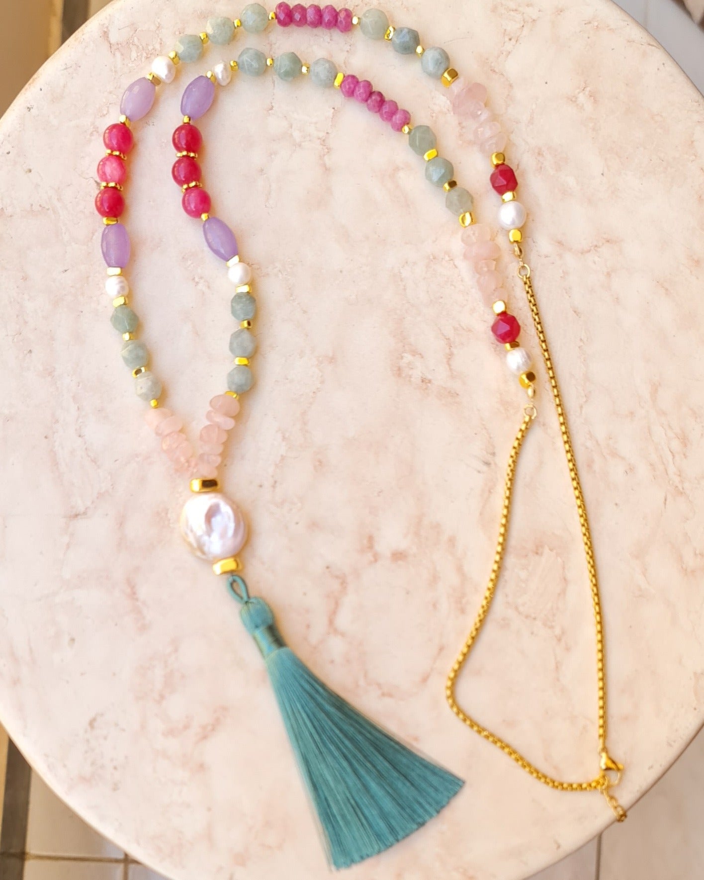 Agate & Stones Long Necklace With Tassels