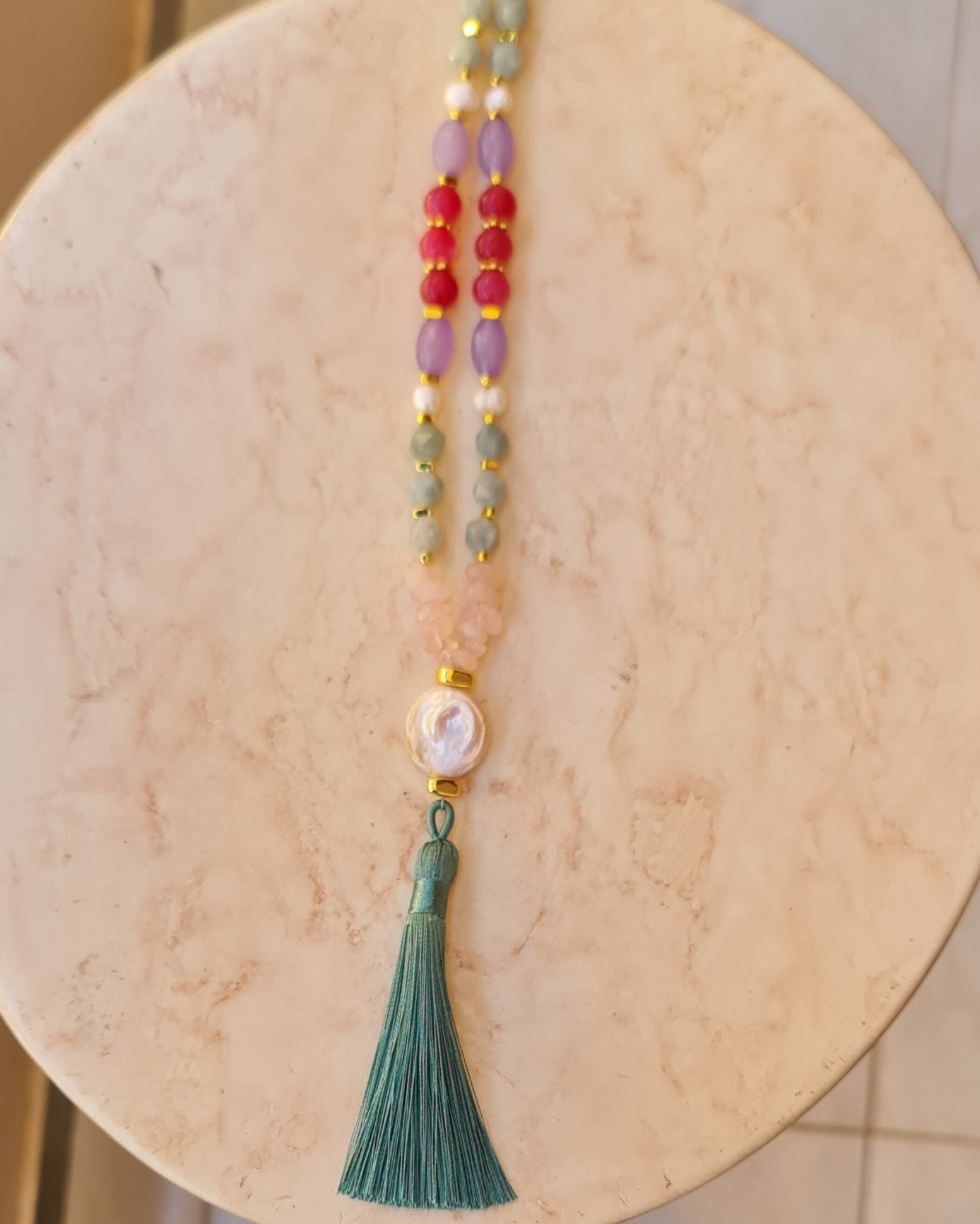 Agate & Stones Long Necklace With Tassels