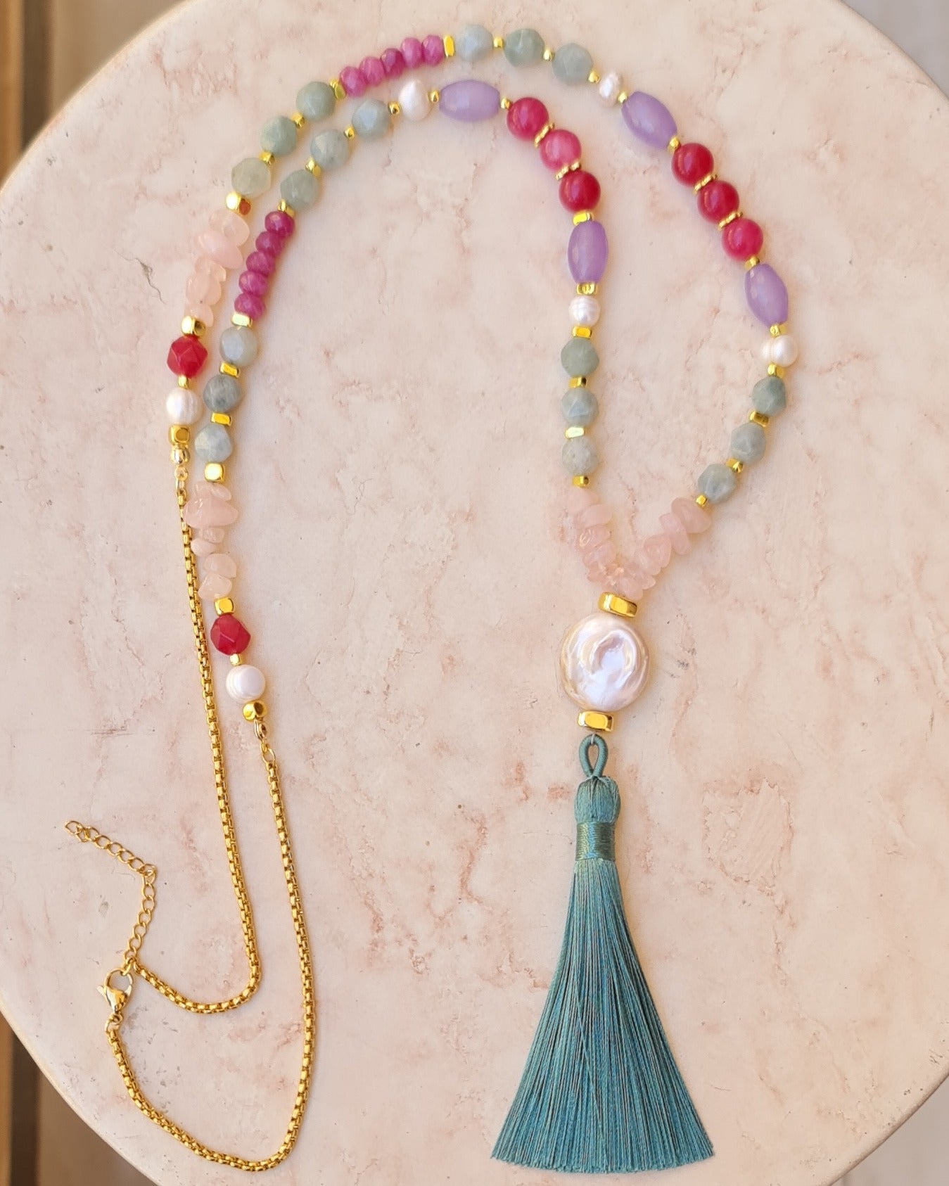 Agate & Stones Long Necklace With Tassels