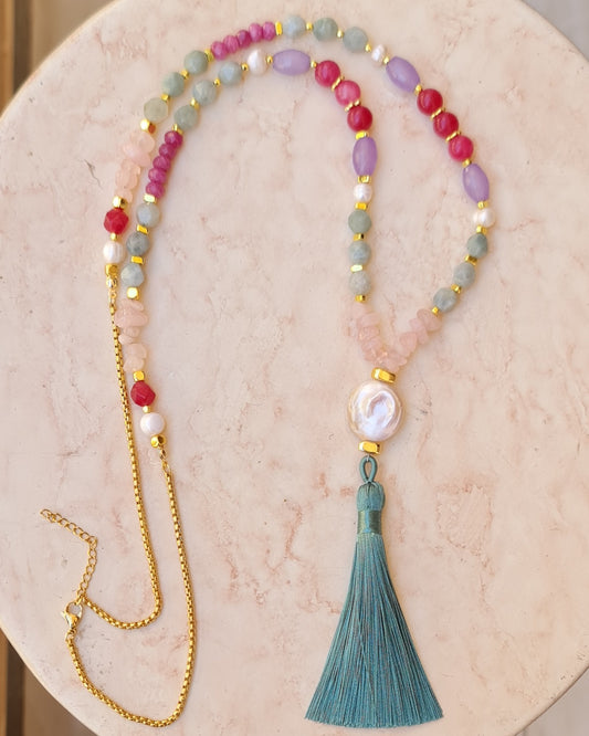 Agate & Stones Long Necklace With Tassels