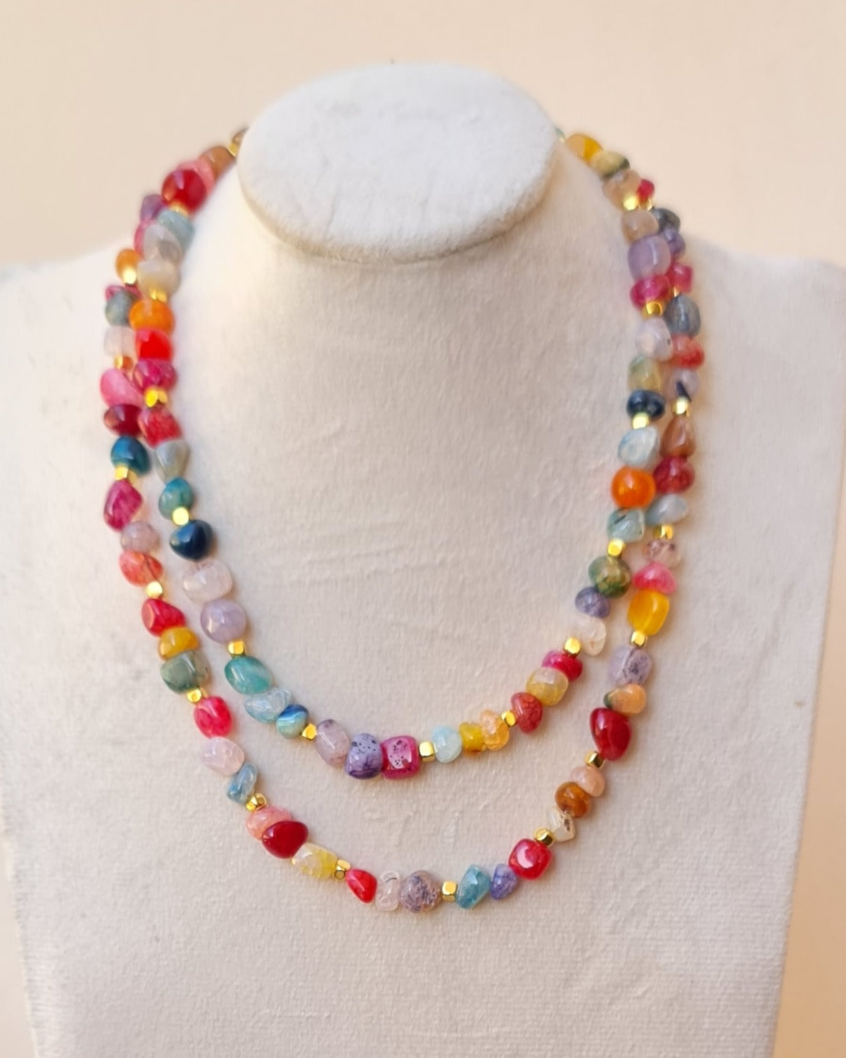 Multicolor Agate Necklace with Gold Plated Hematite Spacers